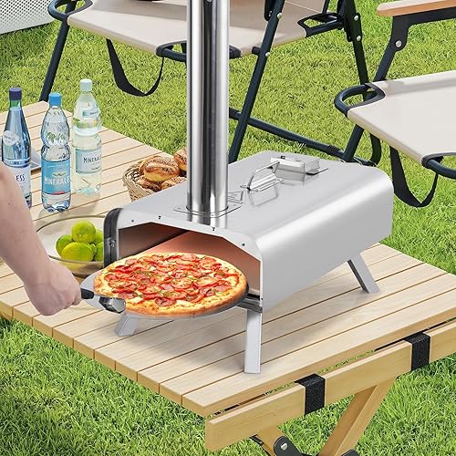 Miniatura 7 de Horno de pizza portátil para exteriores, hornos de pizza de pellets de madera de 12 pulgadas con piedra para pizza, bolsa de almacenamiento y