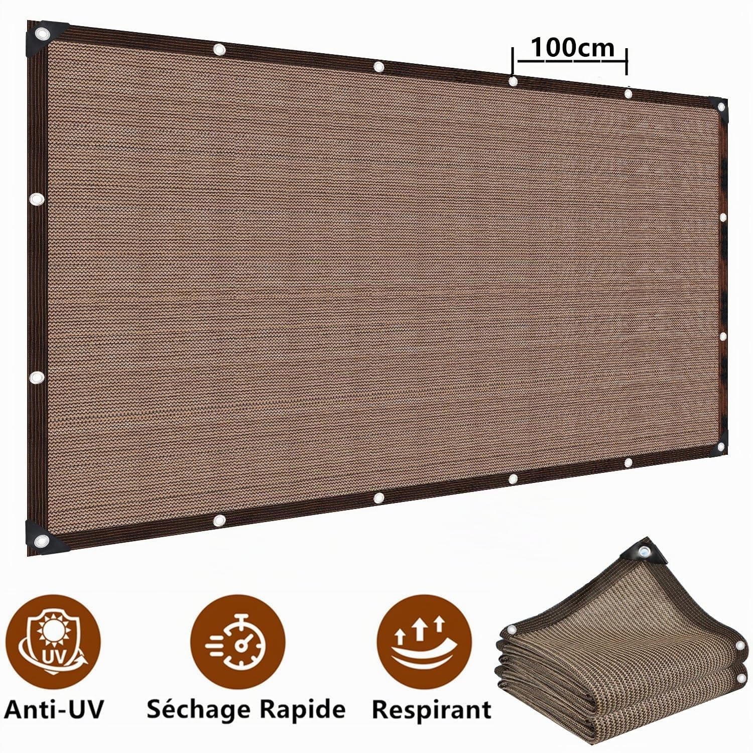 Filet D'ombrage avec œillets - Voile D'ombrage de Jardin - 3.5x4.5m - Filet Protection Solaire 90% UV - Toile Ombrage pour Plantes, Serre Terrasse Poulailler Coupe-Vent et Perméable à l'eau - Café