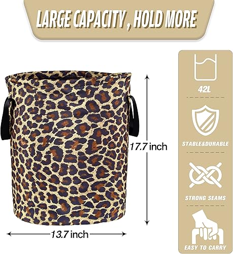 Miniatura 2 de Cesta de lavandería plegable de tela Oxford con diseño de leopardo marrón, bolsa de lona divertida, organizador de almacenamiento de ropa, cubo para
