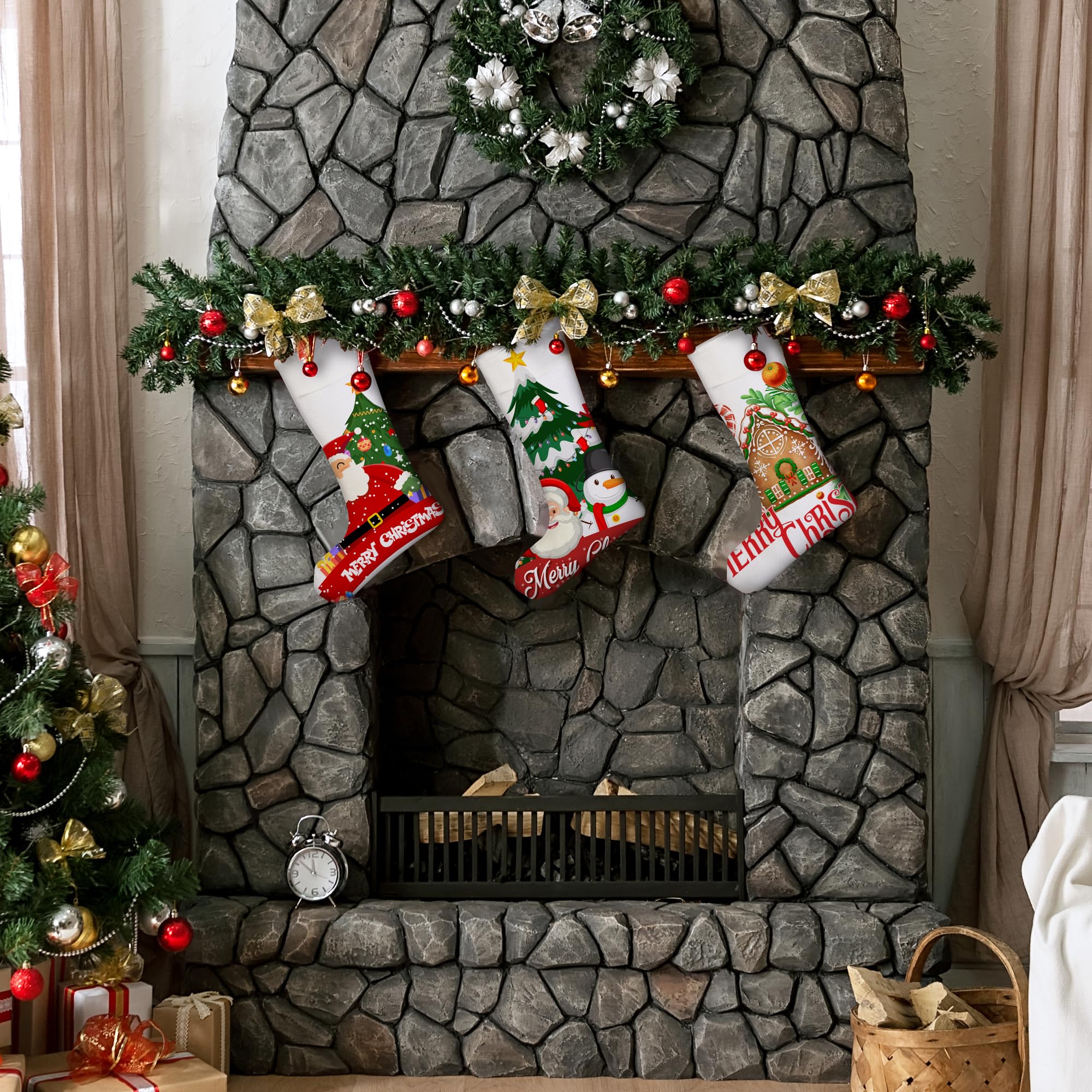 Aodaer Lot de 12 bas de Noël unis en toile de jute à suspendre pour cheminée, arbre de Noël, décoration d'intérieur, 34 x 24 x 16,5 cm