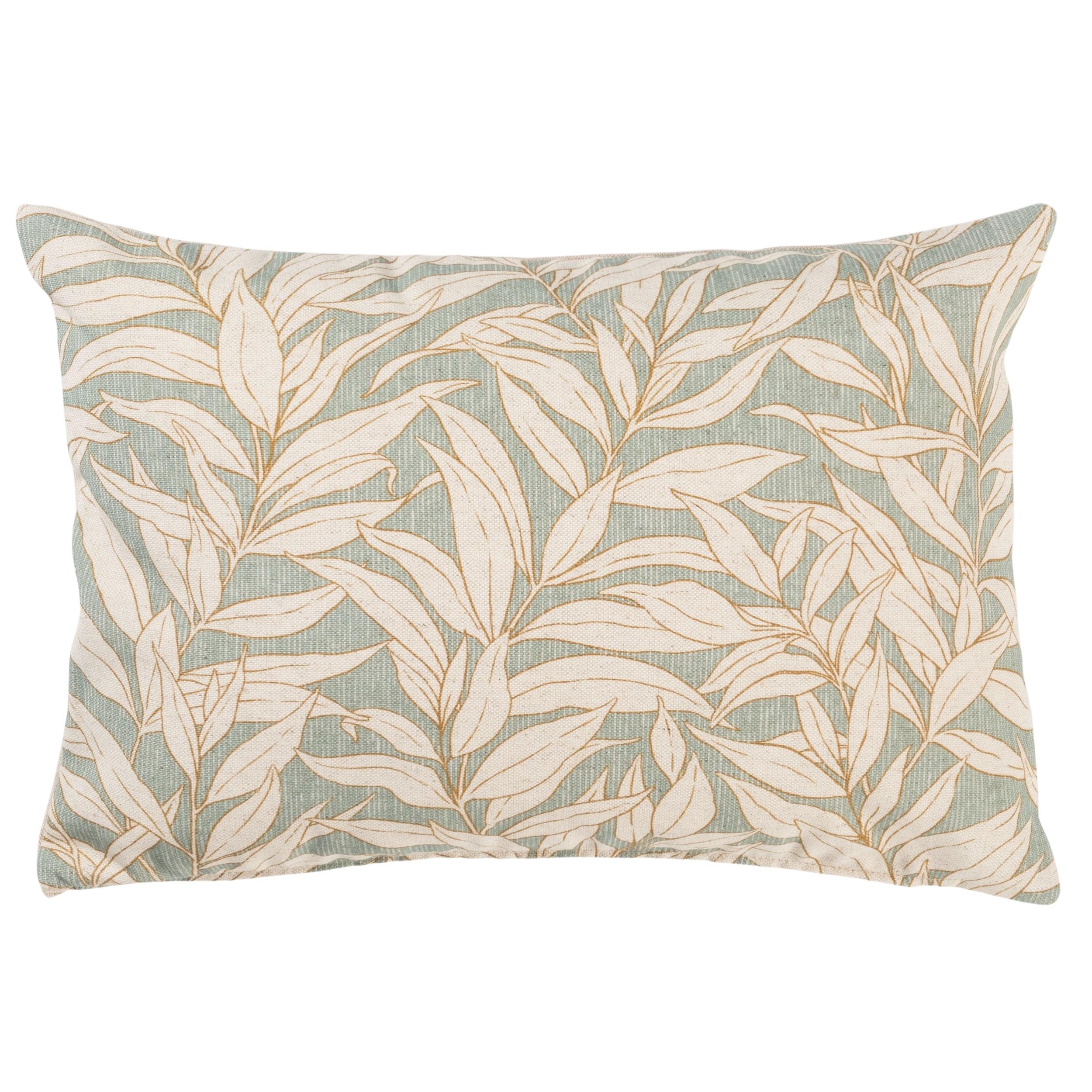 Linen Loft Duck Egg Blue Willow Leaves Boudoir Cushion Cover In Subtle Organic Linen-Blend Fabric. Botanical Nature-Inspired Print. 17X12" Cover Only