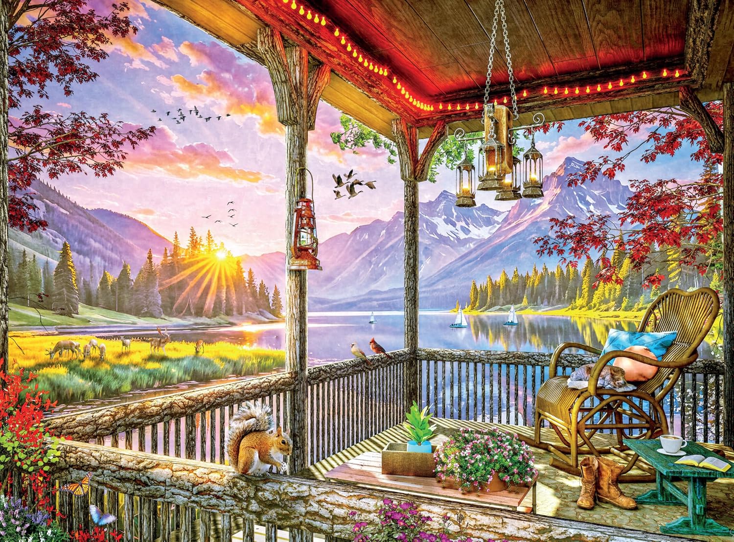 Ceaco - Dominic Davison - Mountain Lake Cabin - 1000 Piece Jigsaw Puzzle - Relaxing and Fun Activity for Adults