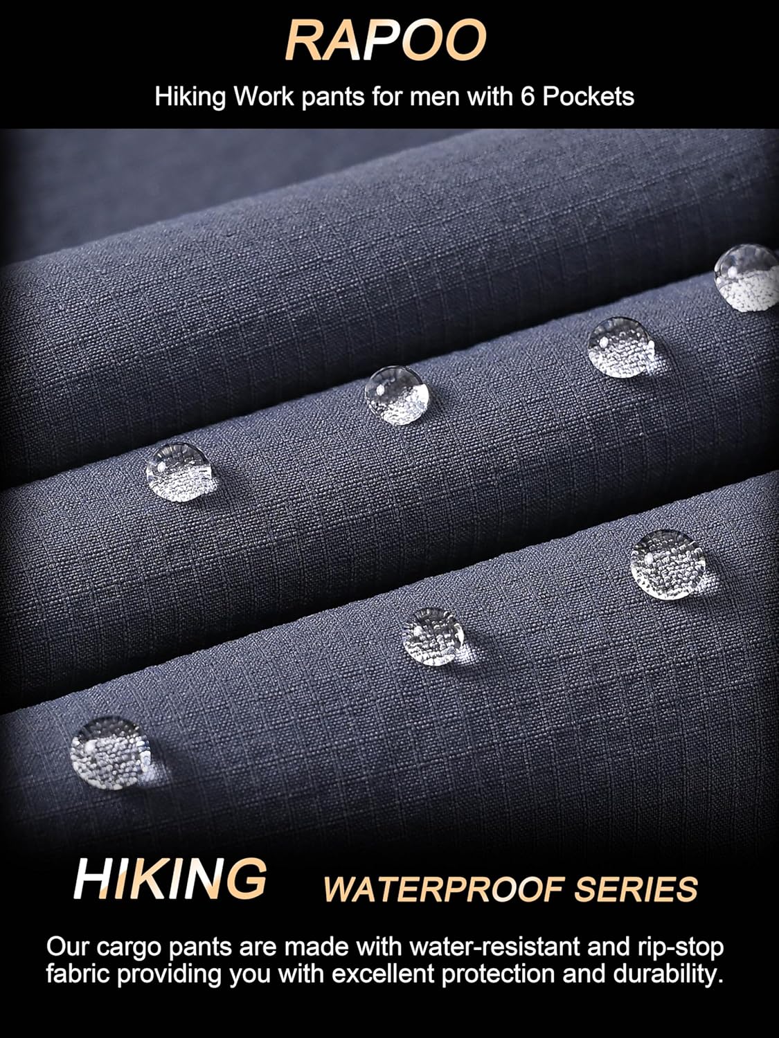 Rapoo Mens Hiking Pants Lightweight Water Resistant Breathable Nylon Cargo Pants with 6 Pockets - Image 4