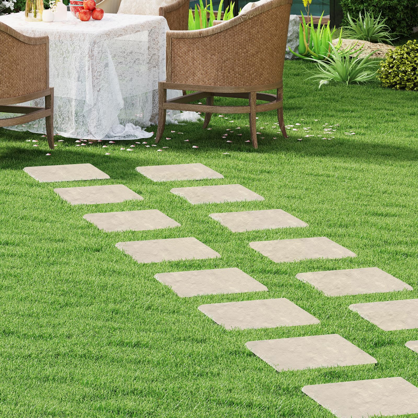 GIANTEX Camino de Pierdas con 8 Piezas, Escalones Cuadradas 39,5 x 39,5 cm, Baldosas de Jardín de PP Resistente, Superficie Antideslizante, Estacas para Tierra Incluidas (Beige)