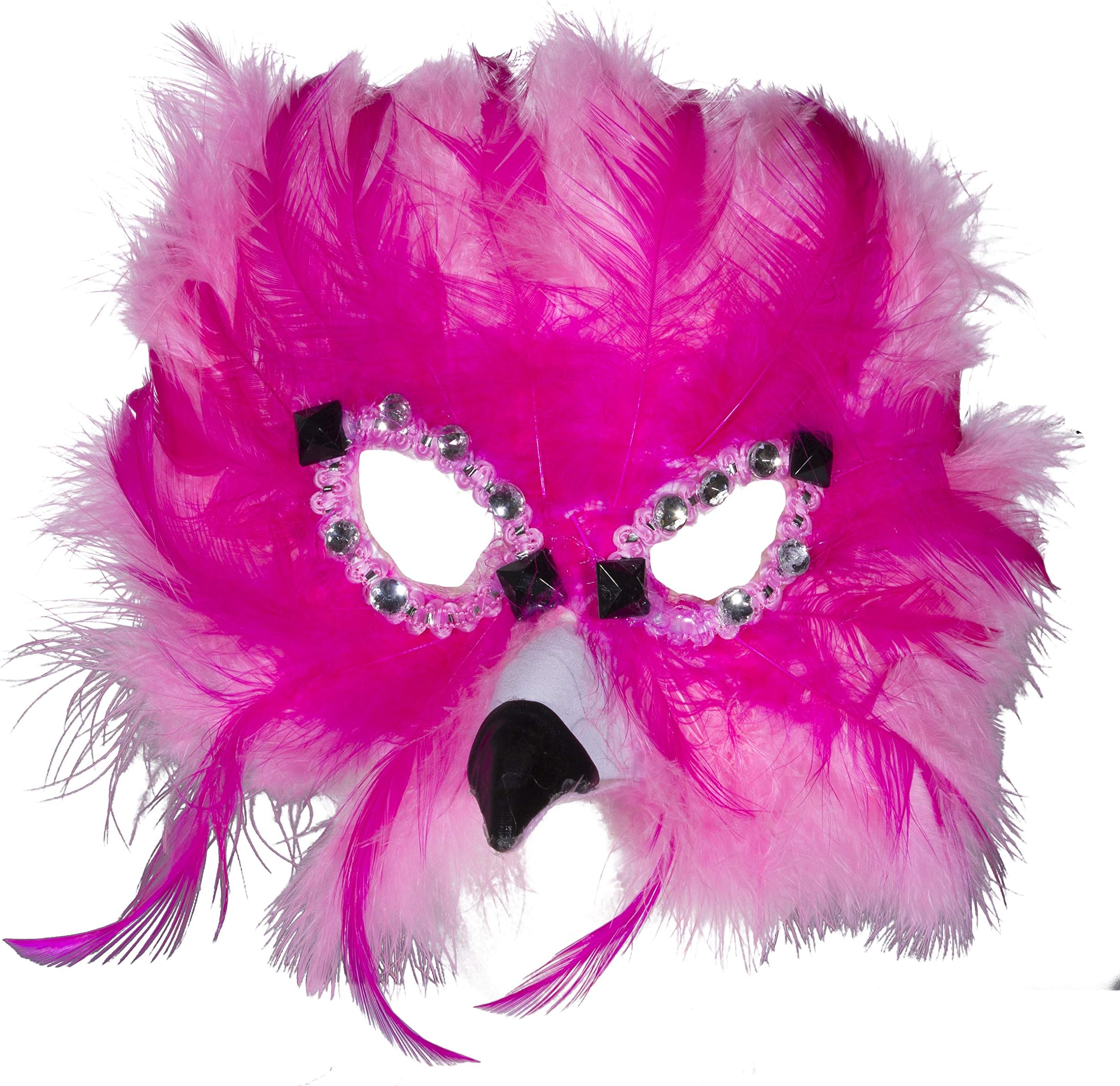 Fun and Tacky Felt Flamingo Carnival Mask w/Feathers & Rhinestones