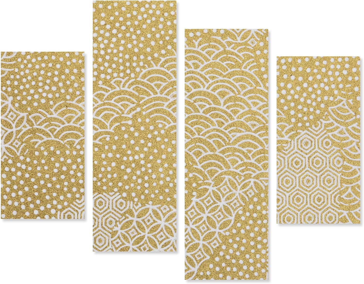 和テイストの波模様】アートパネル│額装│インテリア雑貨│おしゃれ│プチプラ│カジュアル│ 壁掛けラック・ウォールシェルフ カジュアル パネルカフェ  零ZERO 通販 17868058｜Creema(クリーマ) Lindo ４枚セット ウォールパネル 和紙 金 ベージュ 和柄 和モダン 模様 波紋 丸 白 金パネル インテリア アートパネル