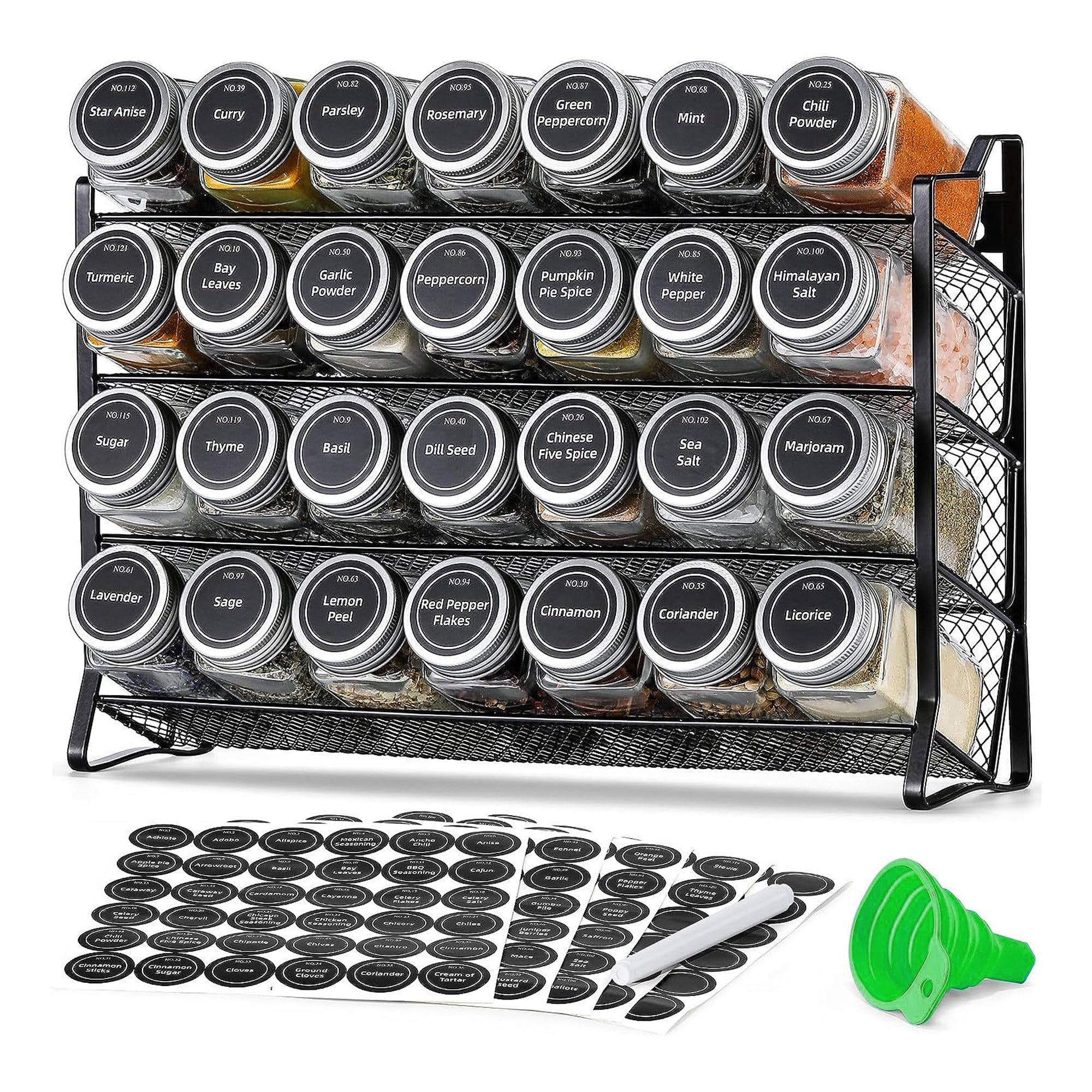 Étagère à épices debout et murale - Organiseur de cuisine avec 28 pots à épices et 180 étiquettes à épices - Organiseur pour cuisine, plan de travail, armoire, garde-manger