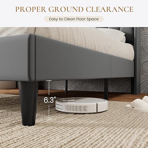 Miniatura 8 de SHA CERLIN Base de cama de tamaño matrimonial con estación de carga y luces LED, cama moderna de plataforma de terciopelo con cabecera tapizada
