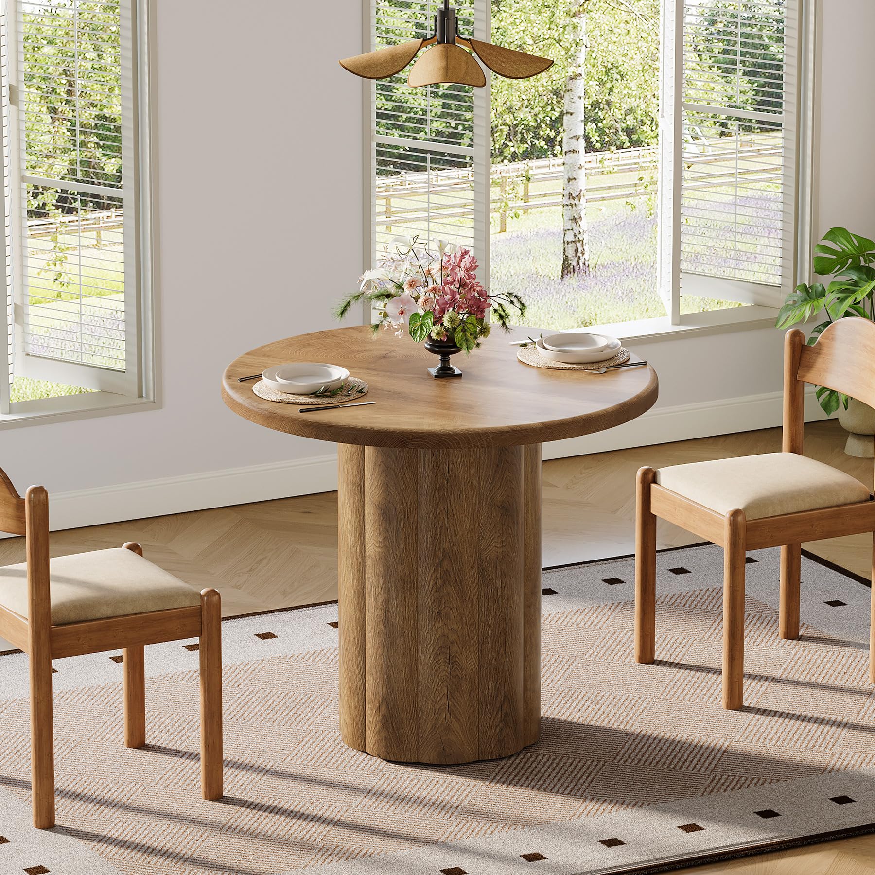 Tribesigns Table à Manger Ronde 80 cm pour 2-4 Personnes, Petite Table de Cuisine avec Base Solide pour Salle à Manger, Salon (Marron)