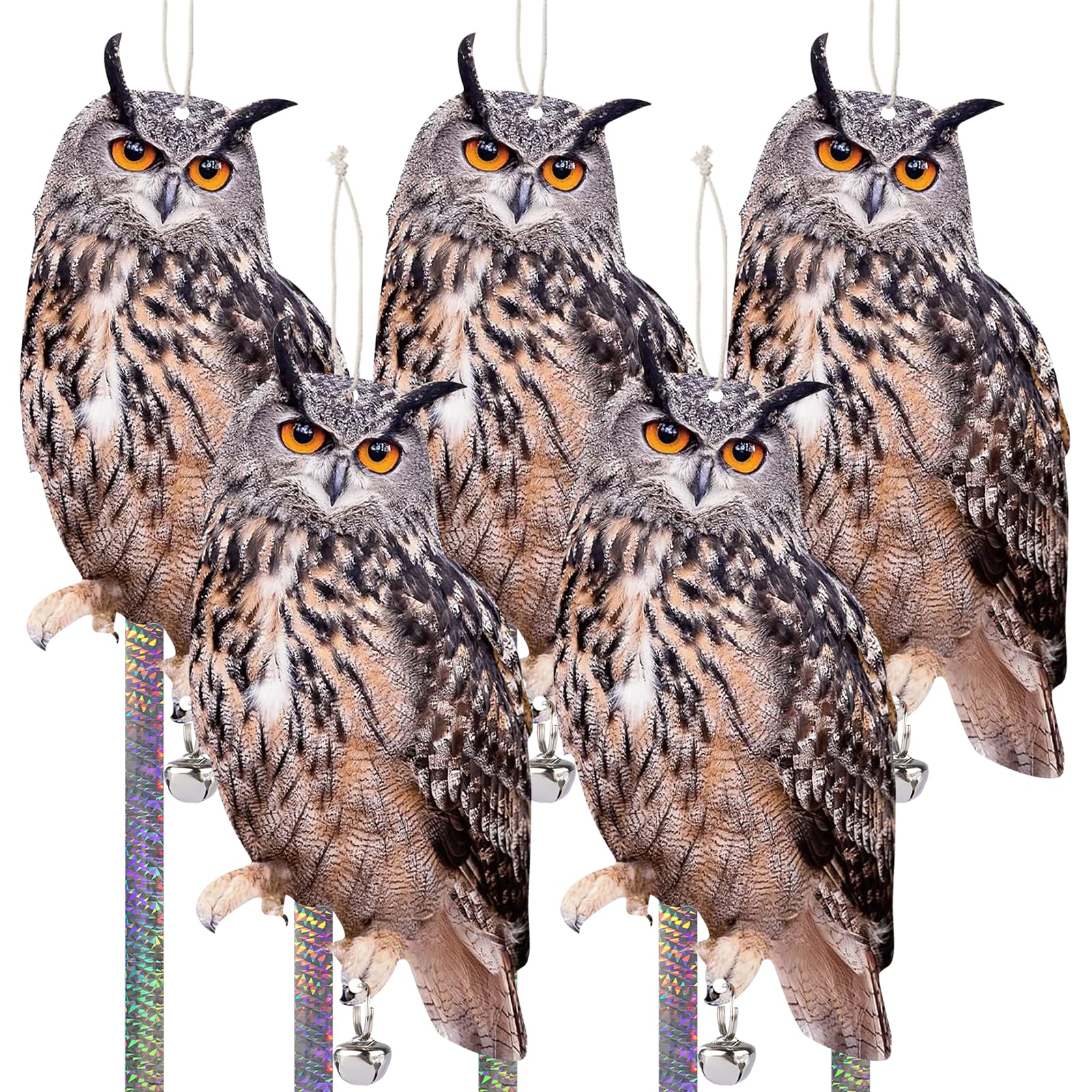 Skystuff 5 PCS Pigeon Deterrent Bird Scarers for Gardens, Cardboard Flat Fake Owl Pigeon Repellent Devices Reflective Seagull Deterrent Owl Decoy Hanging Bird Repellent for Balcony Patio Crow Magpie