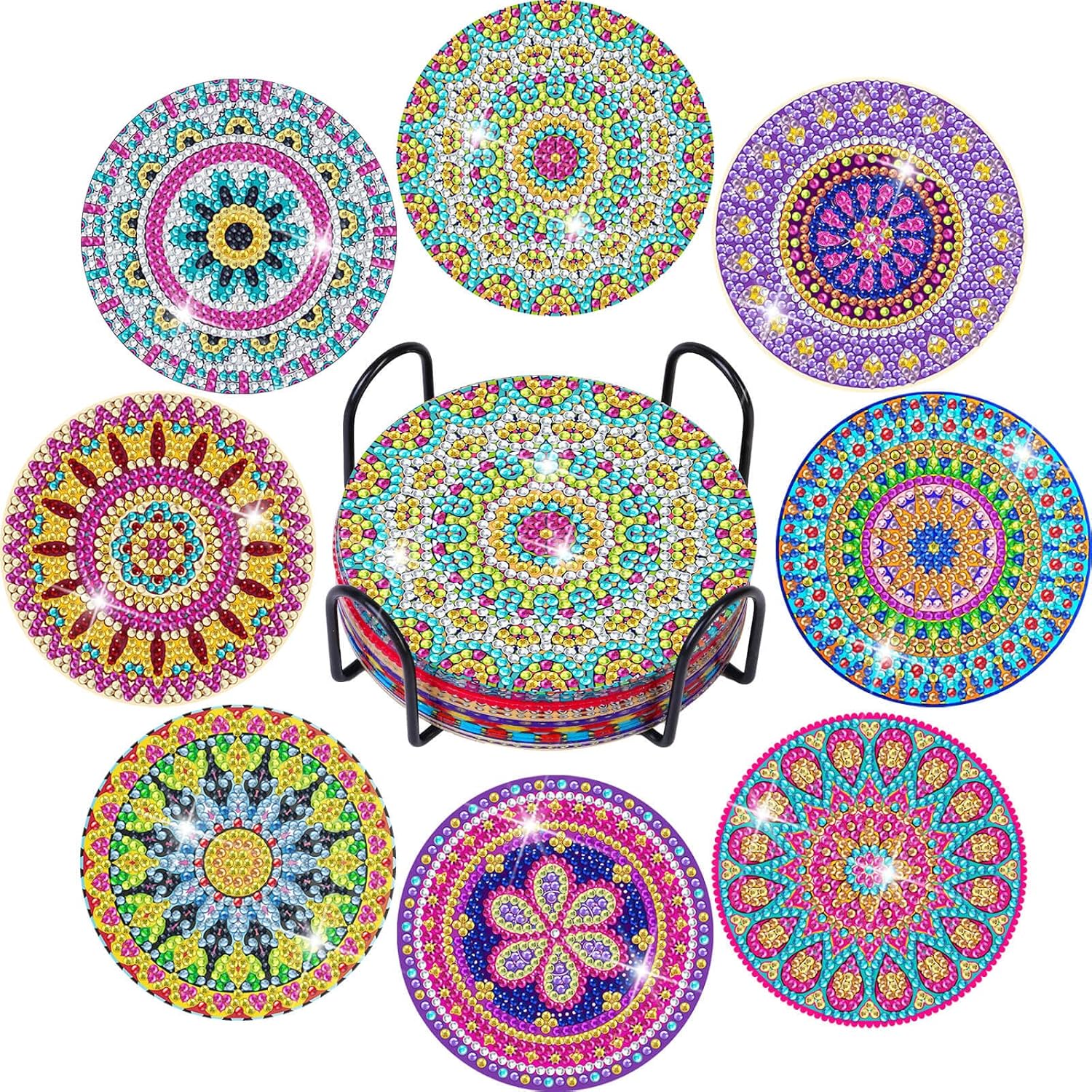 Billbotk Diamond Art Painting Coasters Kit 8 Pieces Mandala Diamond