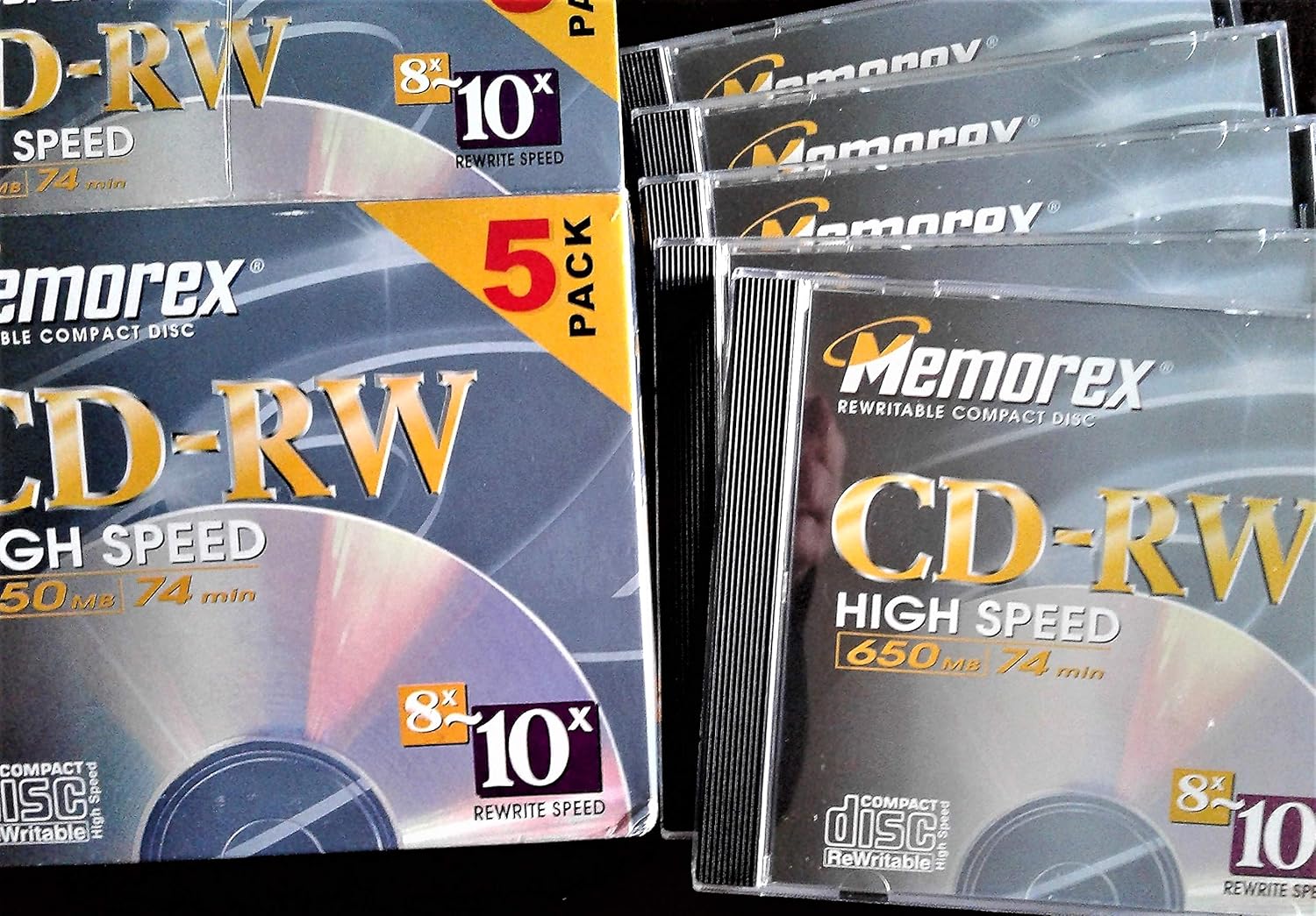 5Pack CDRW Media 8x10x Only 650MB 74min High Speed Electronics