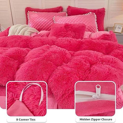 Miniatura 6 de LIFEREVO Juego de funda de edredón de felpa de lujo, suave terciopelo esponjoso (1 funda de edredón mullida de pelo sintético + 2 fundas de almohada