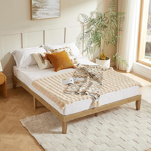 EFURDEN Queen Size Bed Frame 12 Inch Wood Platform Bed Frame with Solid Wood Slat Support, Modern & Minimalist Style, No Box Spring Needed, Noise Free Sturdy Easy Assembly