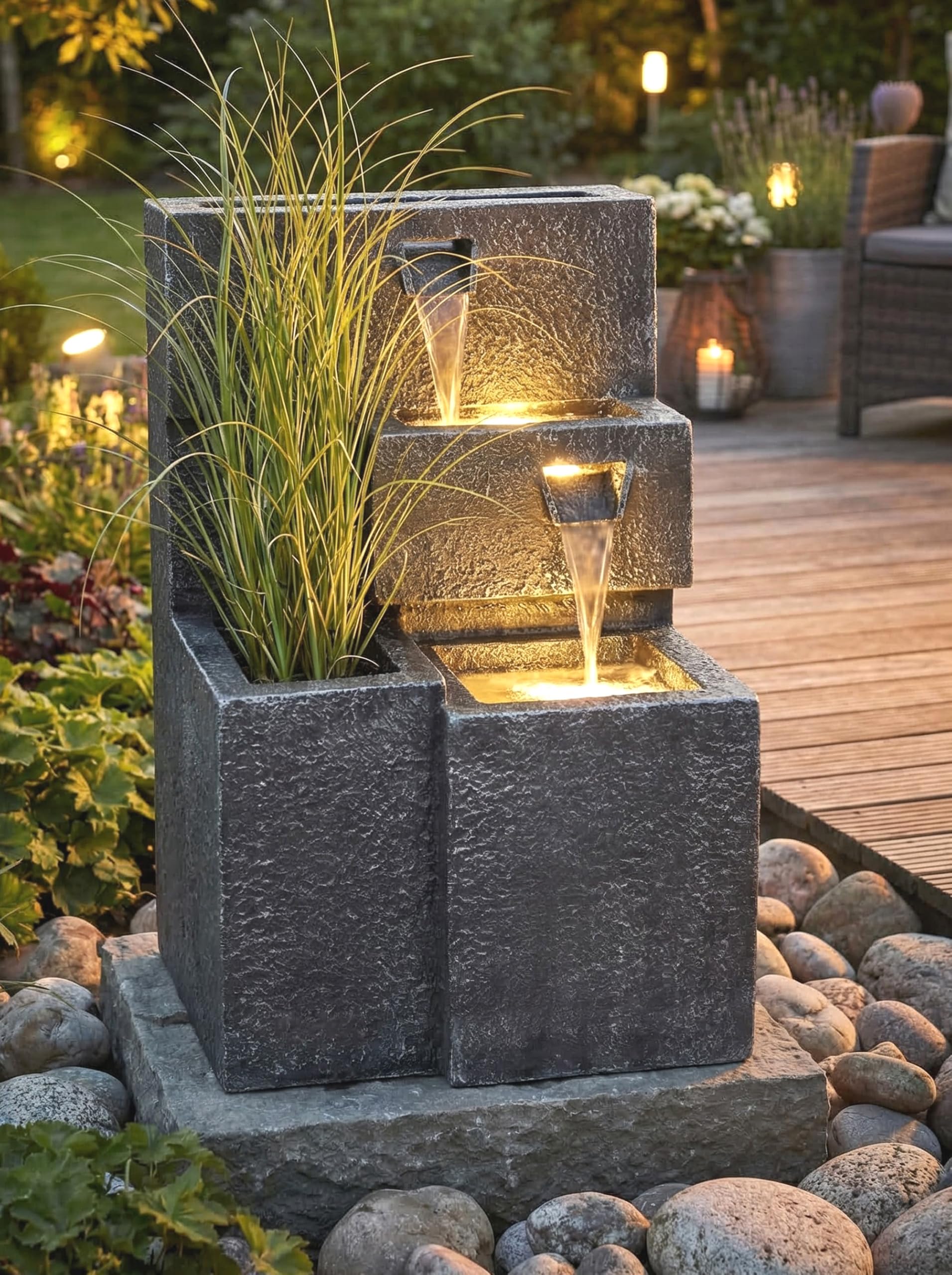 Fuente Grada para el jardín con iluminación LED con Espacio para Plantas Decoracion Jardin