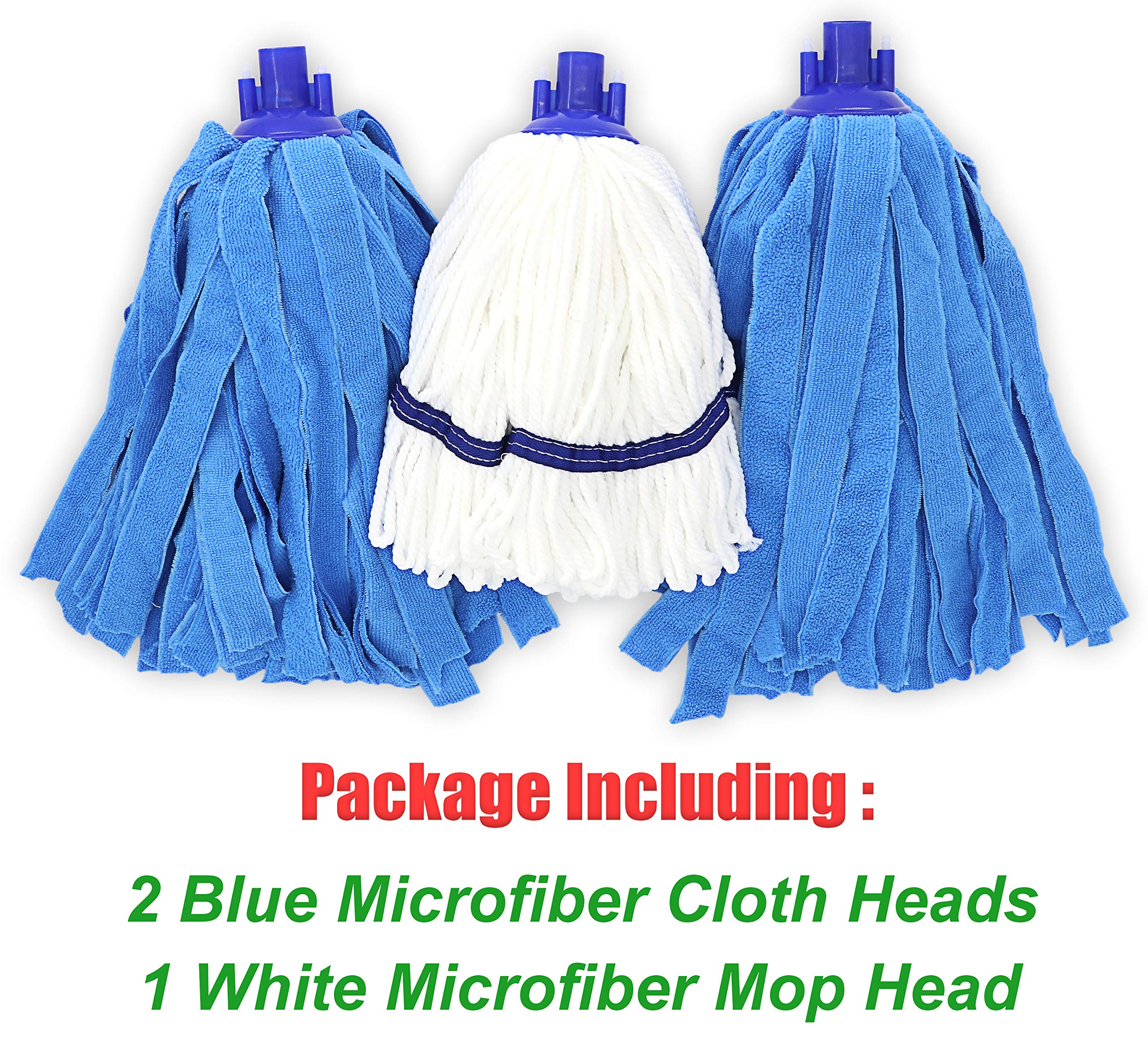 Mopa de microfibra de repuesto compatible con repuesto de microfibra de cedro para mopa de 0,8 cm de diámetro, 3 paquetes, Cabezales de fregona, 2 unidades, color azul + 1 blanco)