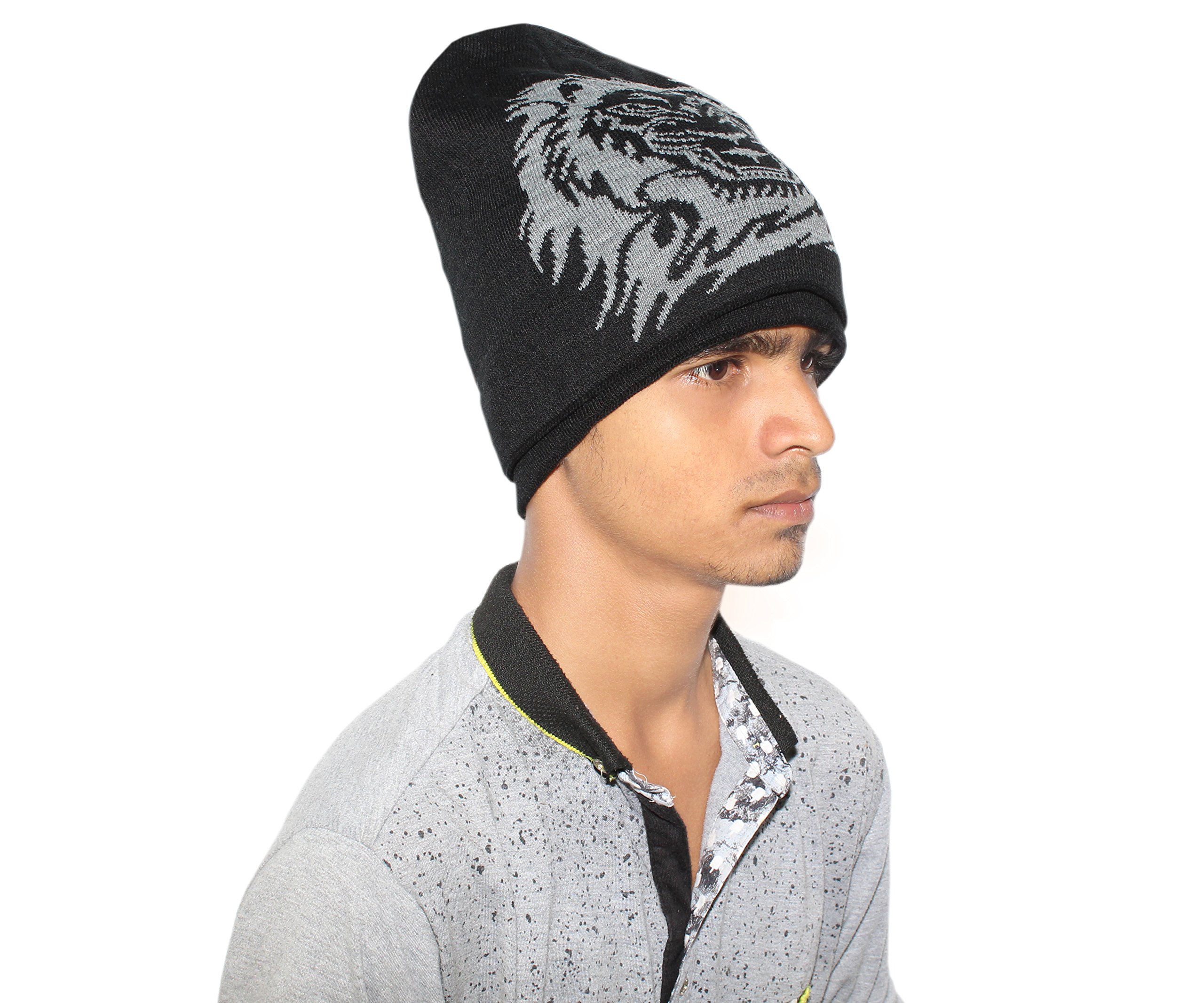 GoodluckLion Face Black Toque Woolen Cap
