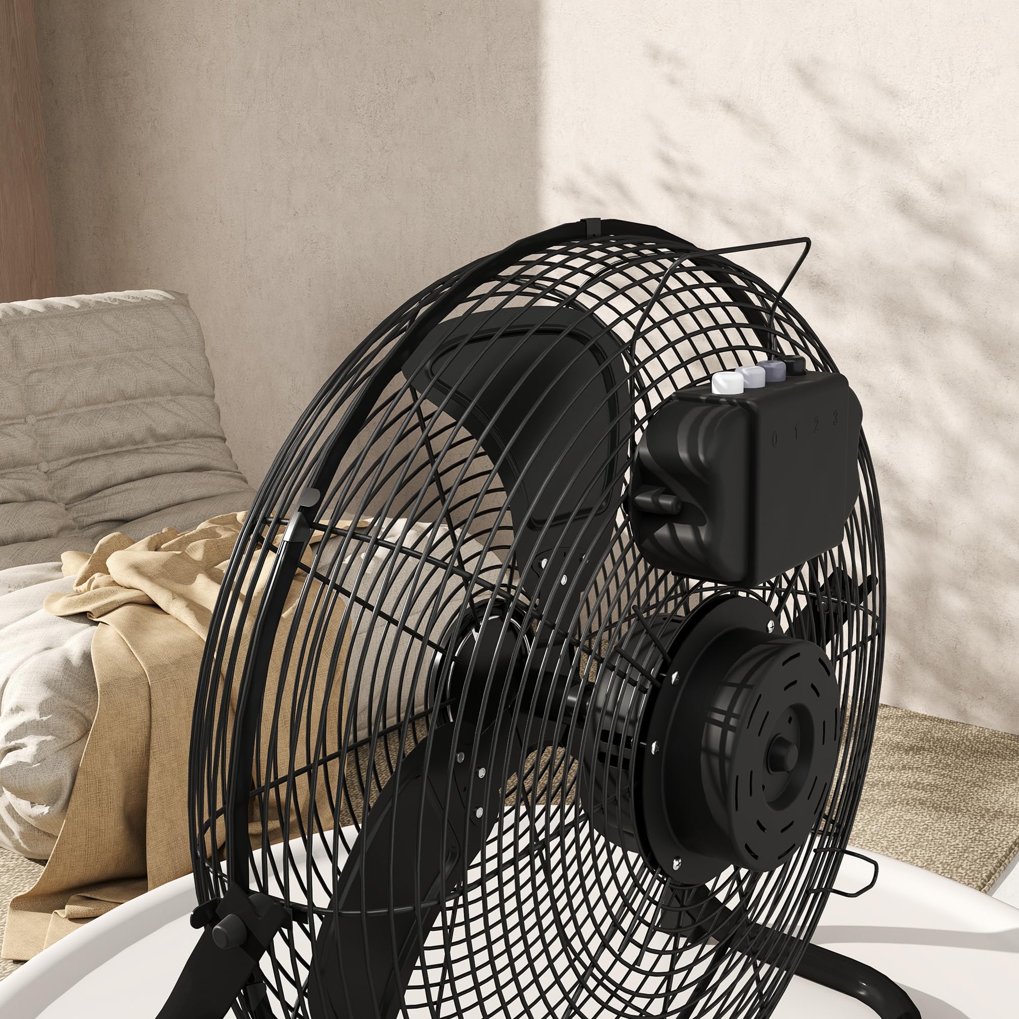 HOMCOM Ventilateur de Sol Ø59 cm Ventilateur Industriel sur pied 120 W avec 3 vitesses et inclinaison réglable à 120° en Métal pour chambre bureau Noir