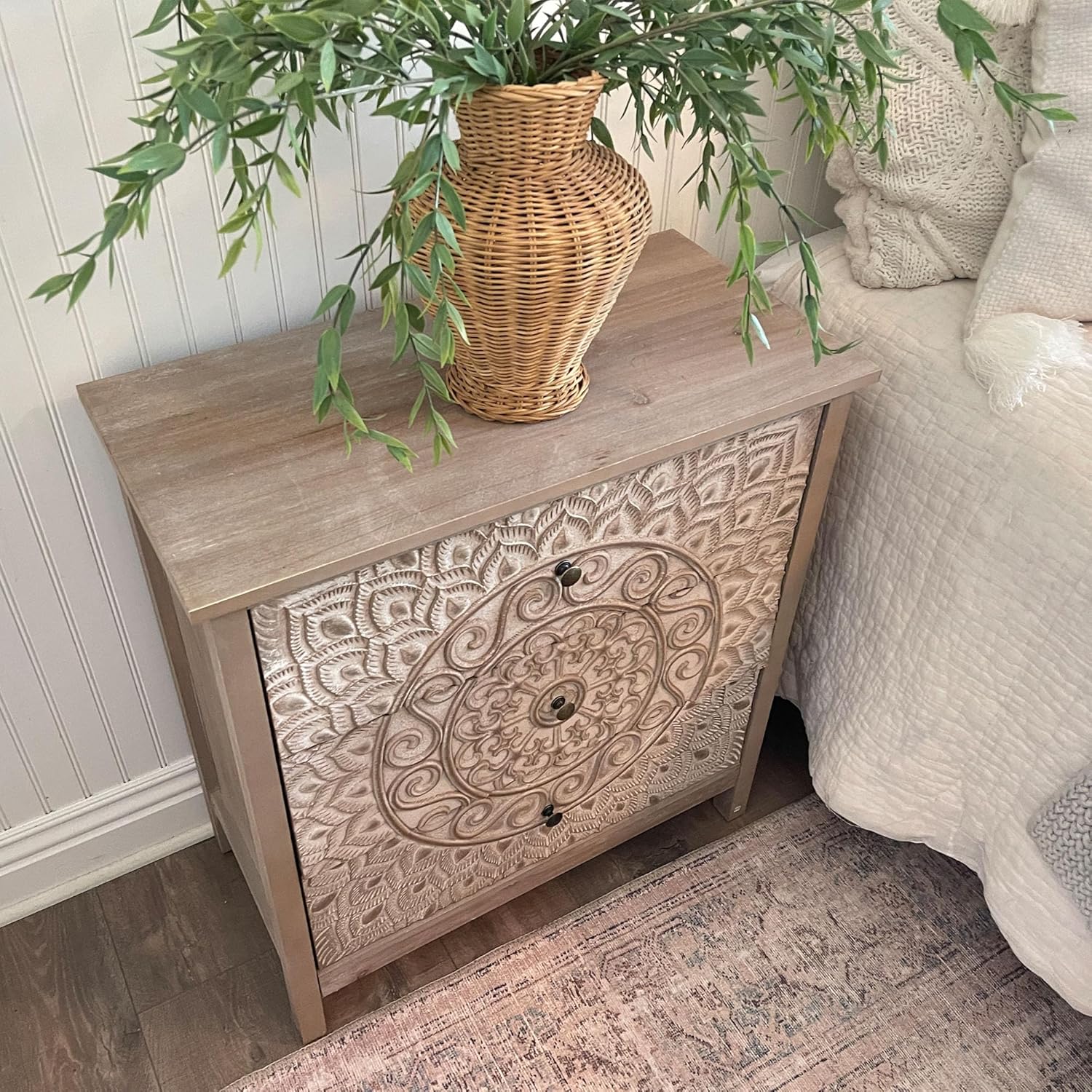 PHI VILLA Accent Cabinet with Drawers - Chest of Drawers Farmhouse Rustic Cabinet with 3 Drawers Entryway Storage Chest, Dresser