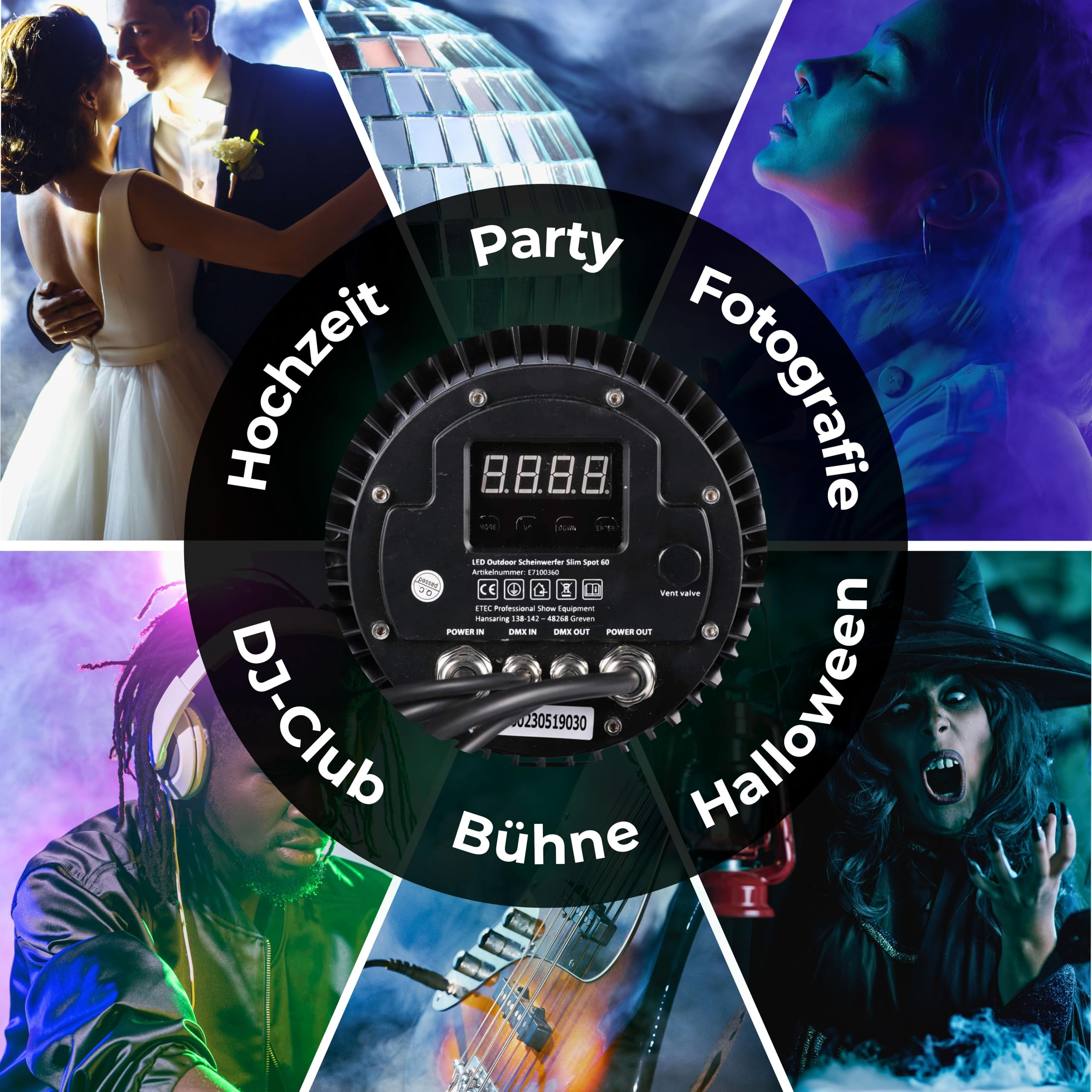 ETEC Professional LED Outdoor Scheinwerfer Slim Spot 60 DMX IP65 Wetterfest Veranstaltung Bühnenbeleuchtung Party Disco Show DJ Farbmischung