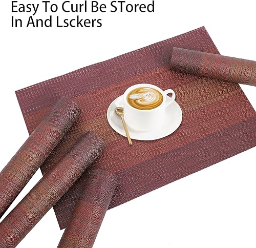 Miniatura 4 de Juego de 4 manteles individuales tejidos para mesa de comedor, cocina, lavables, resistentes a las manchas, aislamiento térmico, tira de cocina