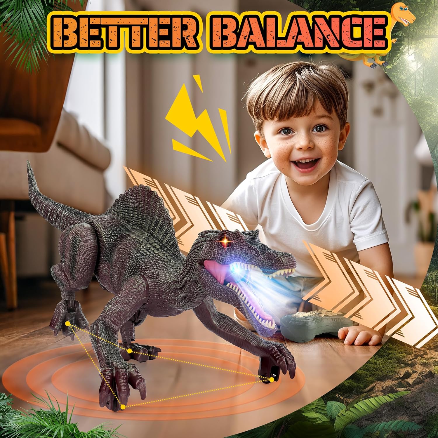 Dinosaur Toys, Realistic Remote Control Dinosaur for Kids 3-5, 2.4GHZ, Walking, Rechargeable, 3D Eyes, 3 Sound Effects, Demo Function, Sturdy, Jurassic Toys for Kids 3+, Red