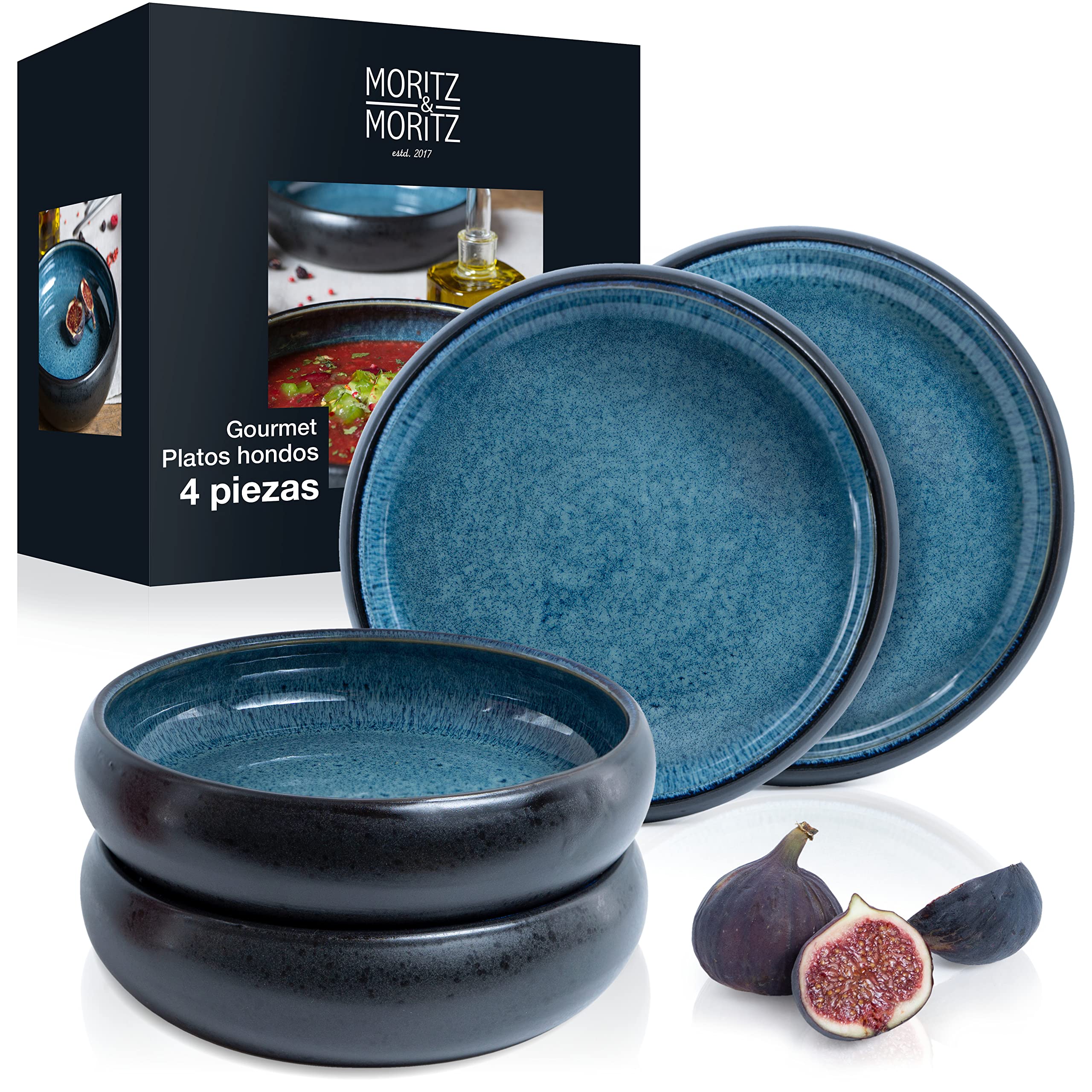 Moritz & Moritz SOLID - 4 platos de sopa de gres de 19 cm – Cuenco de gres, para sopa, pasta, ensalada o cereales