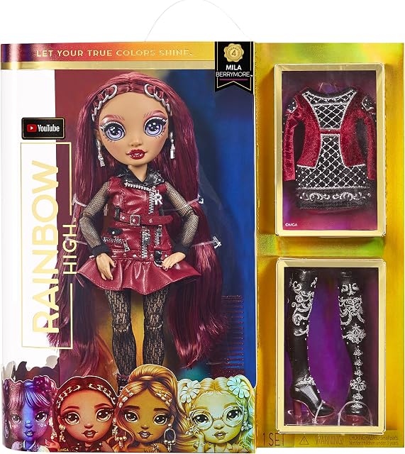 Rainbow High 578291EUC Mila BERRYMORE-Burgundy Red Fashion Doll Includes 2 Mix & Match Designer Outfits with Accessories-for Kids 6-12 Years Old and Collectors, 3 x 12 x 12 inches