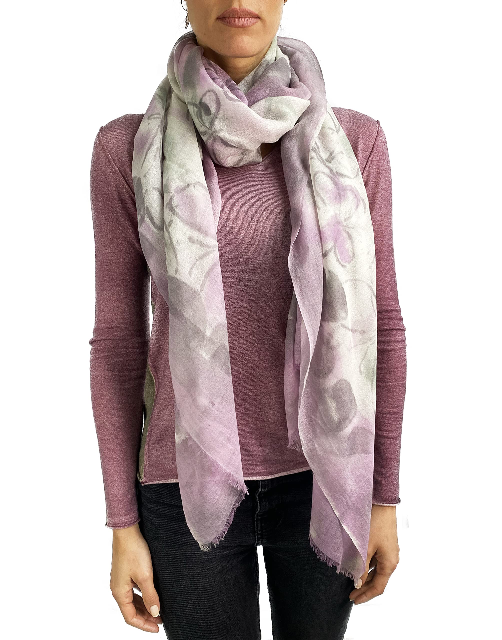 estolas, bufanda, accesorios de cachemira - Flower Roses, Rosa Verde, Talla única