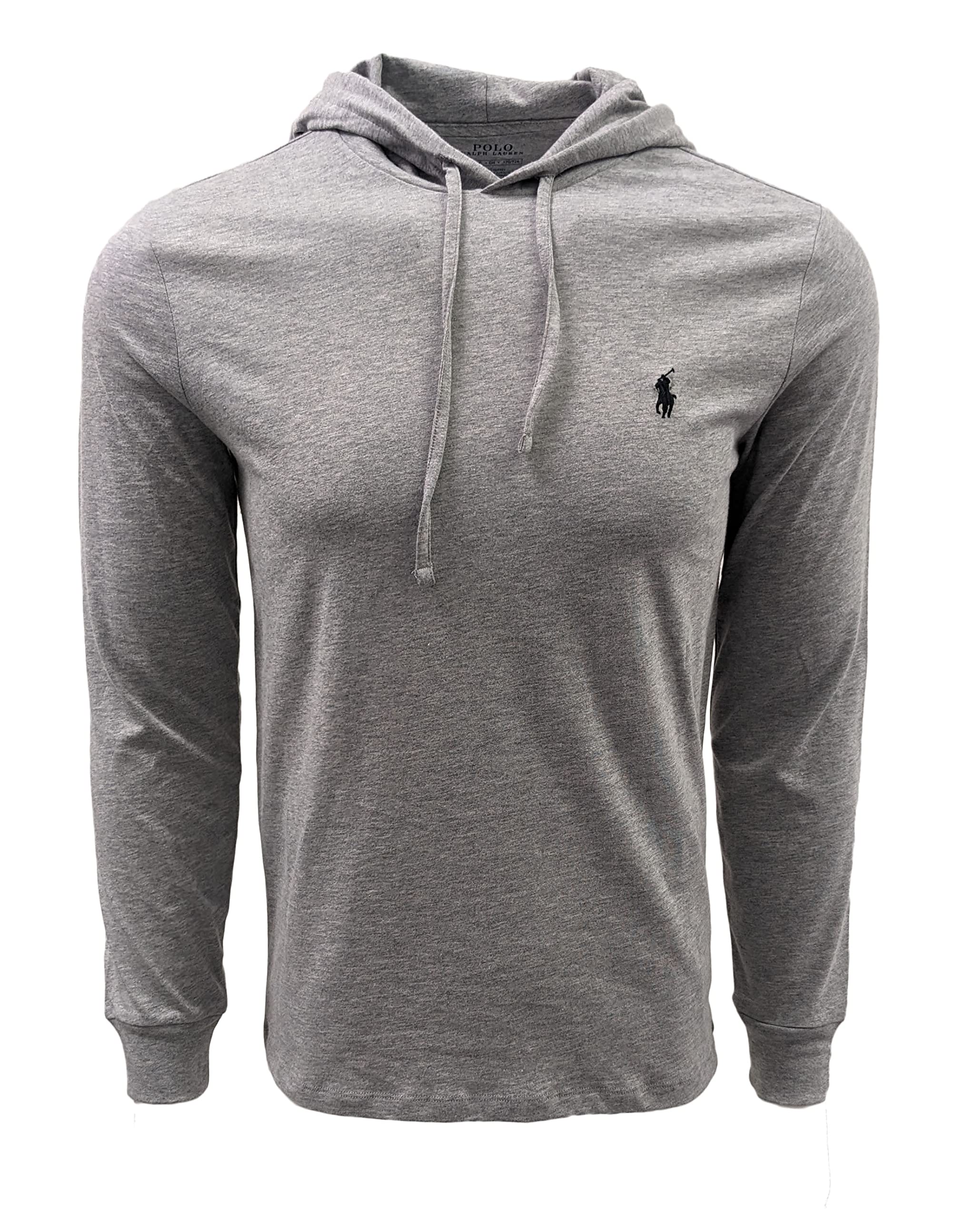Polo Ralph Lauren Jersey Knit Hoodie Tee (Grey Heather, Large), Grey Heather (Black Pony), L