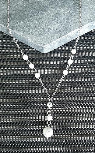 Miniatura 5 de Natural Crystal Bead White Howlite Stone Y Shaped Lariat Necklace Non-Tarnish Steel Chain