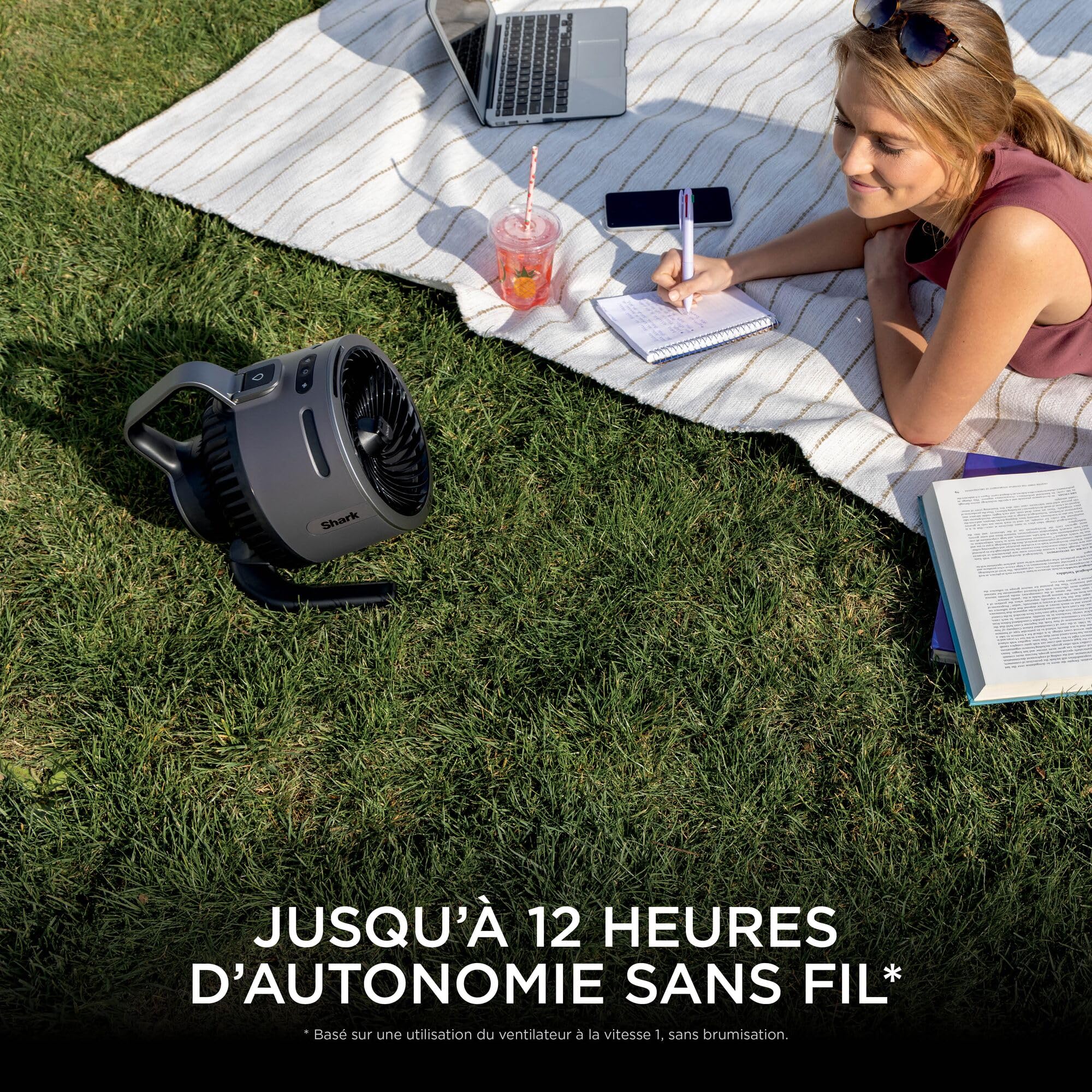 Shark FlexBreeze HydroGo, Ventilateur brumisateur portable, rafraîchisseur d'air silencieux intérieur/extérieur, discret et durable, avec/sans fil, léger, 5 réglages de vitesse, charbon, FA050EU