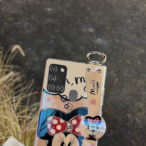 Miniatura 4 de Funda para Galaxy A21s para mujer, funda con soporte para muñeca, ultra delgada, diseño de ratón, ratón de dibujos animados, patrón de animal, punto