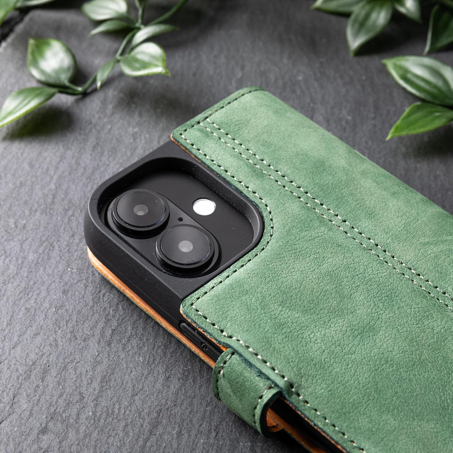 Snakehive Leather Wallet for iPhone 16 - Real Leather Wallet Phone Case - Genuine Leather with Viewing Stand and 3 Card Holder - Flip Folio Cover with Card Slot (Green)