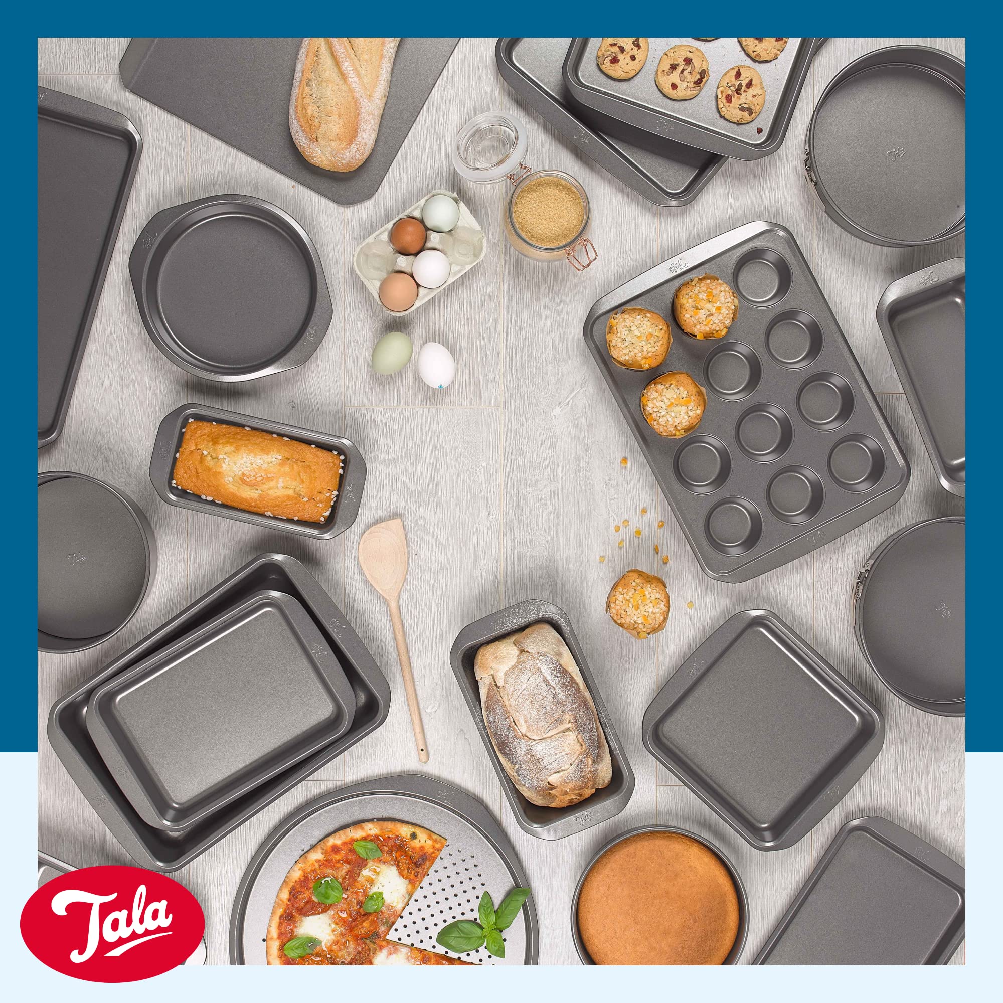 Tala Everyday Back-Set, essenziell, antihaftend, Kuchenform, breite, flache Griffe, einfaches Ablösen von Lebensmitteln, inklusive Springform-Kuchenform, Kastenform und Backblech, spülmaschinen