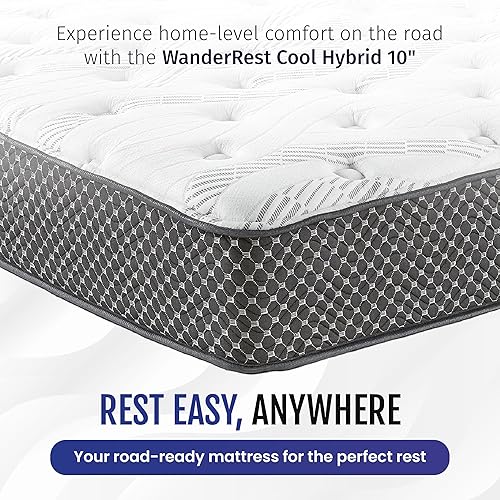 Miniatura 3 de WanderRest - Colchón híbrido fresco de 10 pulgadas para caravana con espuma viscoelástica de gel refrescante (RV King, 70 x 80), mediano