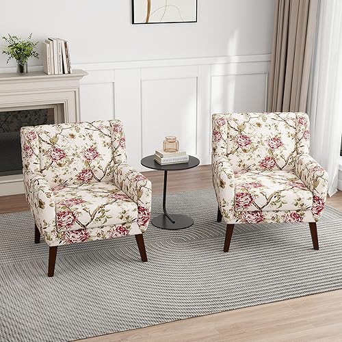 Miniatura 85 de UIXE Silla de Acento Floral, Sillón Moderno Tapizado en Tela para Sala de Estar, Cómodas Sillas de Club con Brazos Sofá Individual con Botones