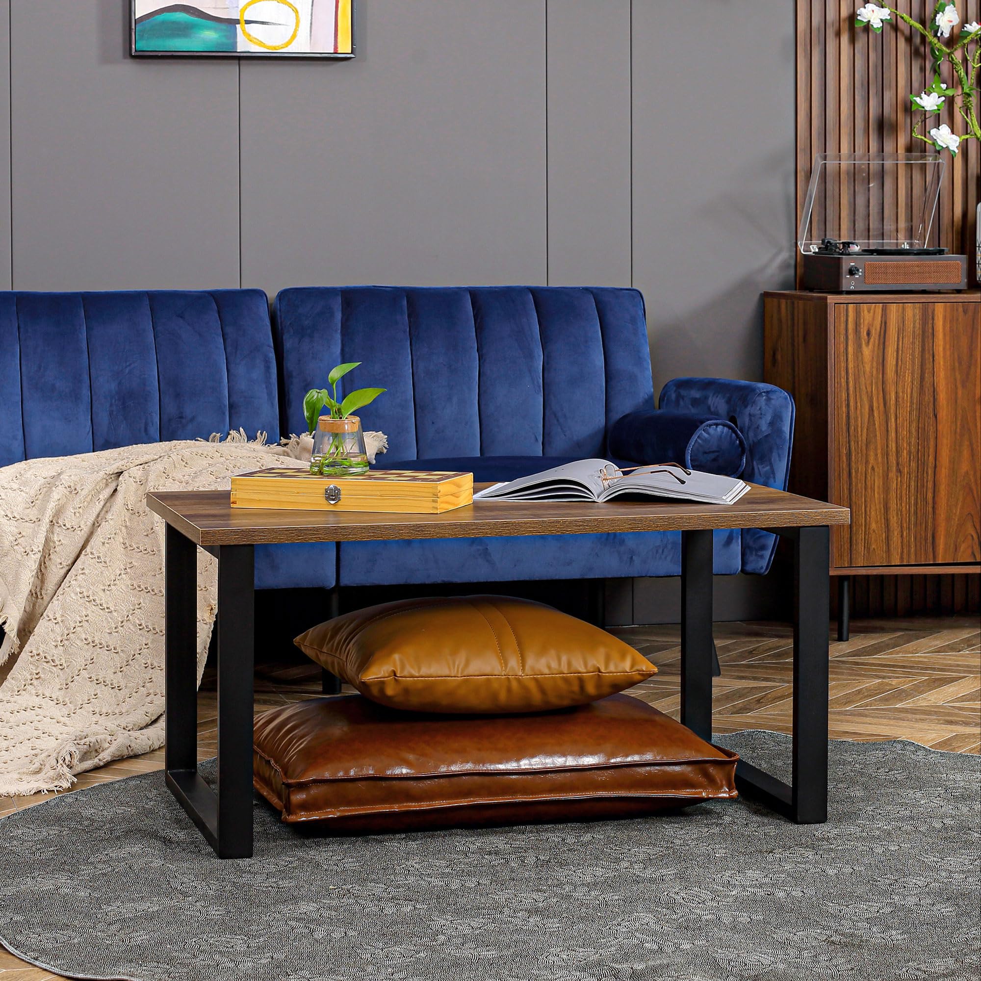 HOMCOM Table Basse Rectangulaire Table de Salon Pied Métal 100x60x50 cm
