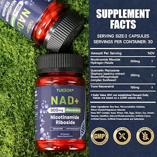 Miniatura 7 de Suplemento NAD+, ribósido de nicotinamida, resveratrol liposomal, reparación celular, ayuda a la energía, vitalidad de envejecimiento, enfoque, 60