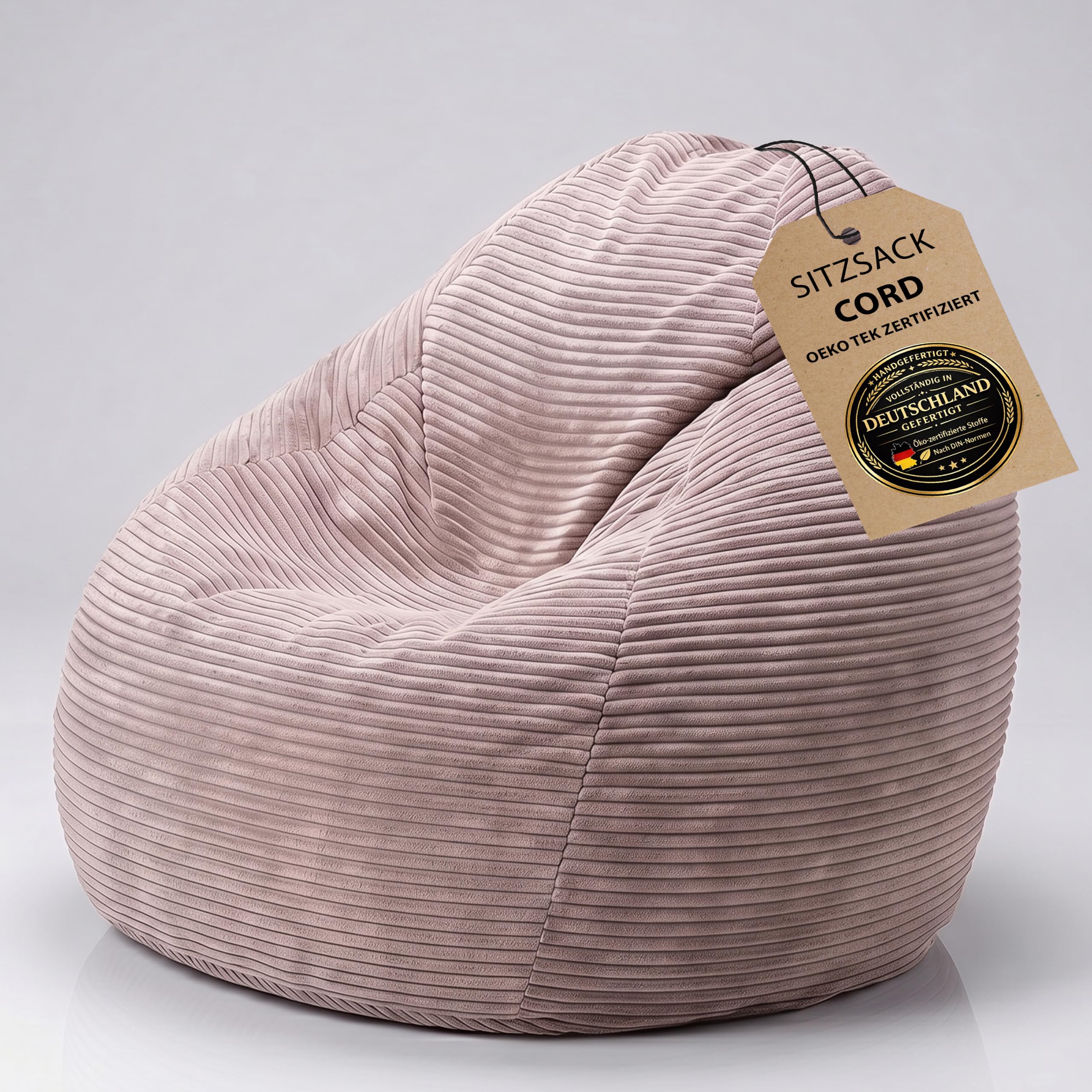 BuBiBag Sitzsack Cord – Bean Bag mit Füllung, fertig befüllt & Öko-Tex Zertifiziert, handgefertigt in Deutschland – Indoor Gaming Sessel, Bodenkissen & Sitzkissen für Kinder & Erwachsene