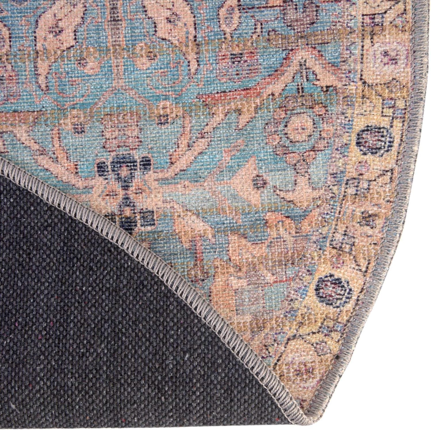 Rugs.com Nostalgia Collection Washable Rug – 3' 3 Round Blue Flatweave Perfect for Kitchens, Dining Rooms