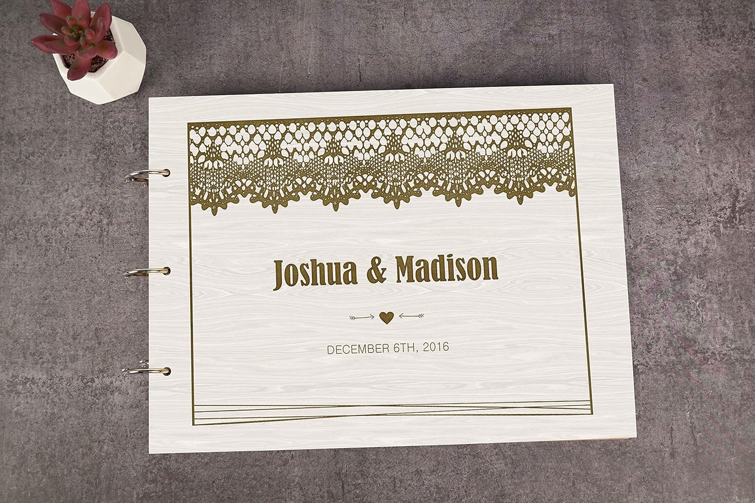 Darling Souvenir Personalized Engraved Laser Cut Wedding Guest Book Wooden Cover Sign-in Book Registry Guestbook Scrapbook-CN