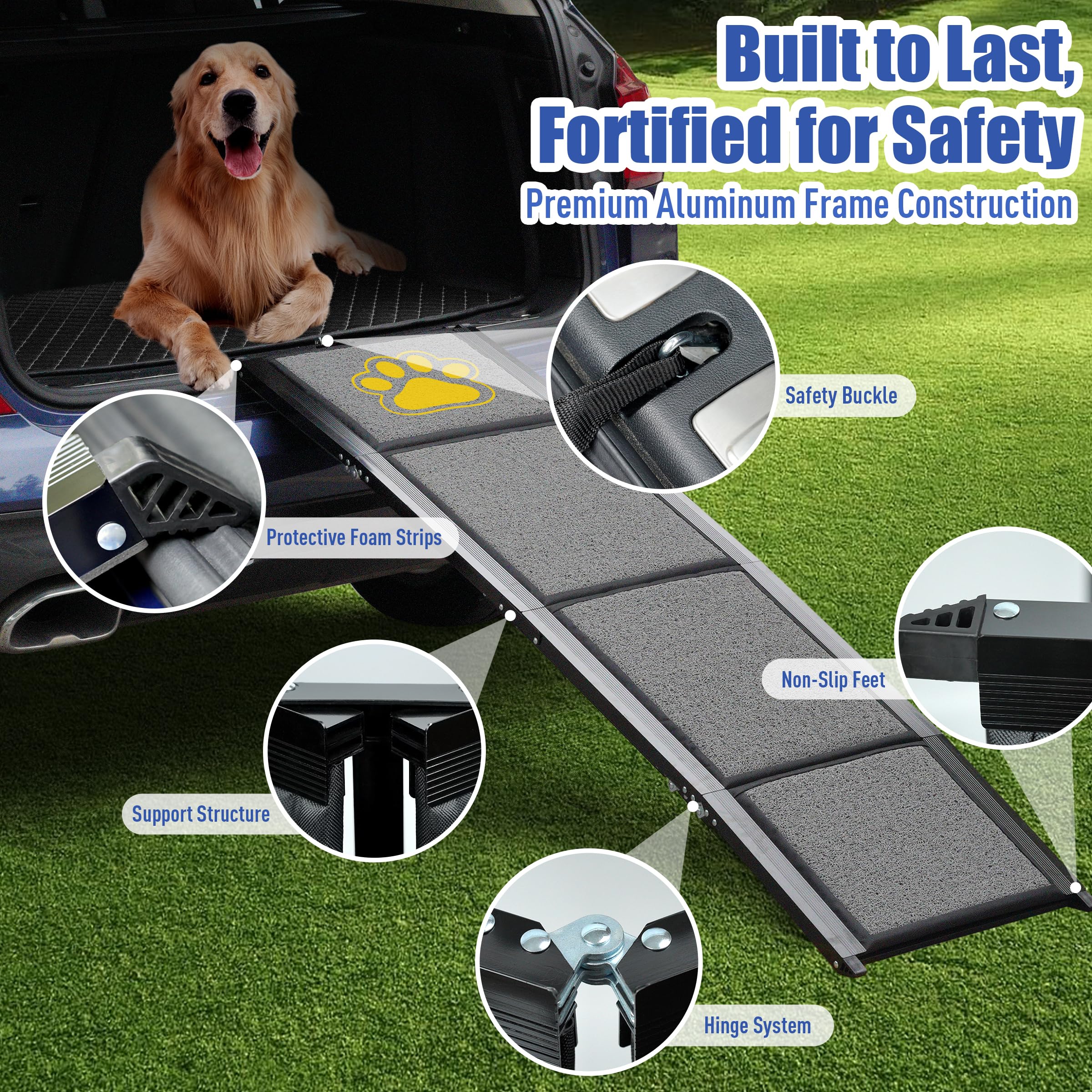 BACOENG 180cm Rampe pour Chien Voiture Pliable, Rampe Portable pour Chiens de Grande Taille avec Surface Antidérapante, Disponible pour Voitures, Camions et SUV, Supporter Un Poids De 110 KG
