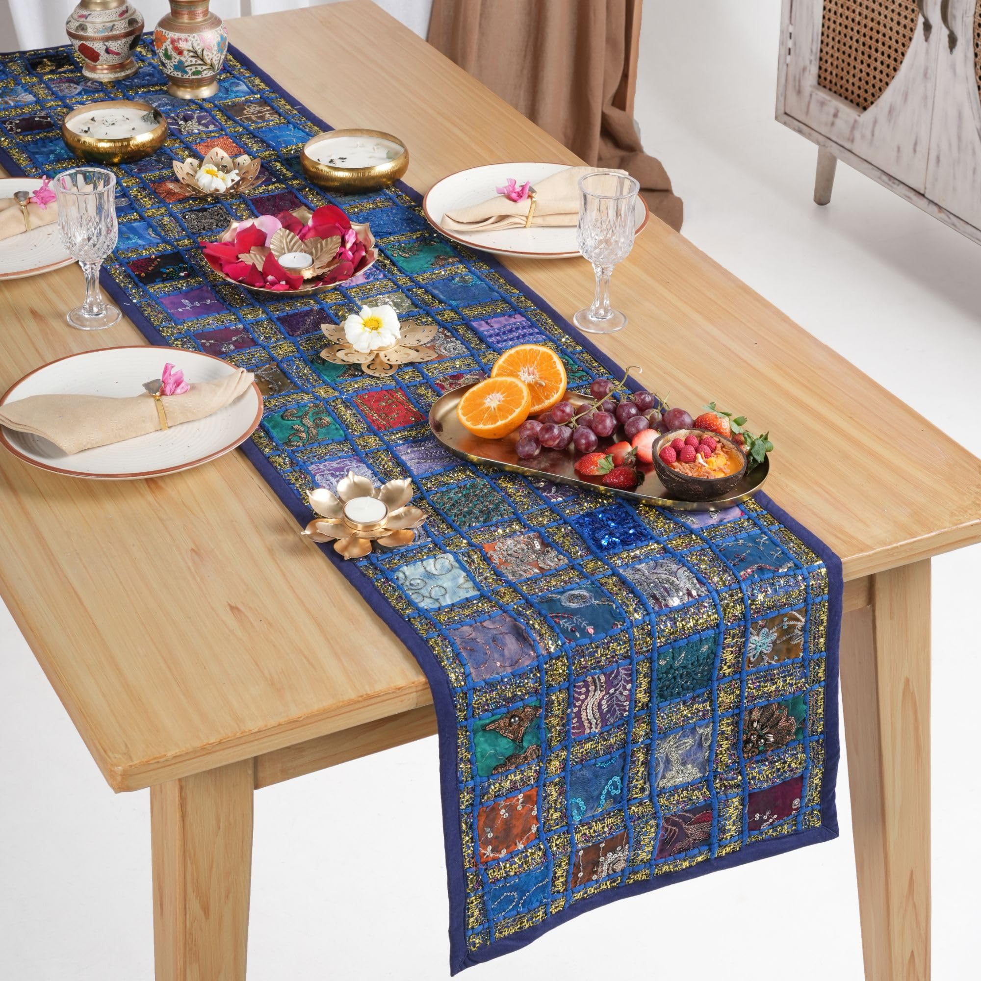 Runner Da Tavolo Ricamato A Mano, Stile Boho, 180x40 Cm, In Cotone, Decorazione Etnica Indiana, Colorato