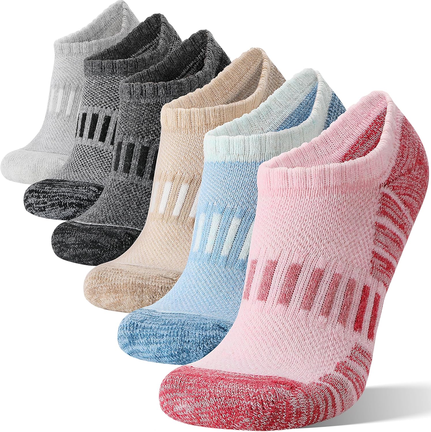 Merino Wool Ankle Athletic Running No Show Socks Cushioned Breathable Sports Warm Thick Socks for Men and Women 6 Pairs