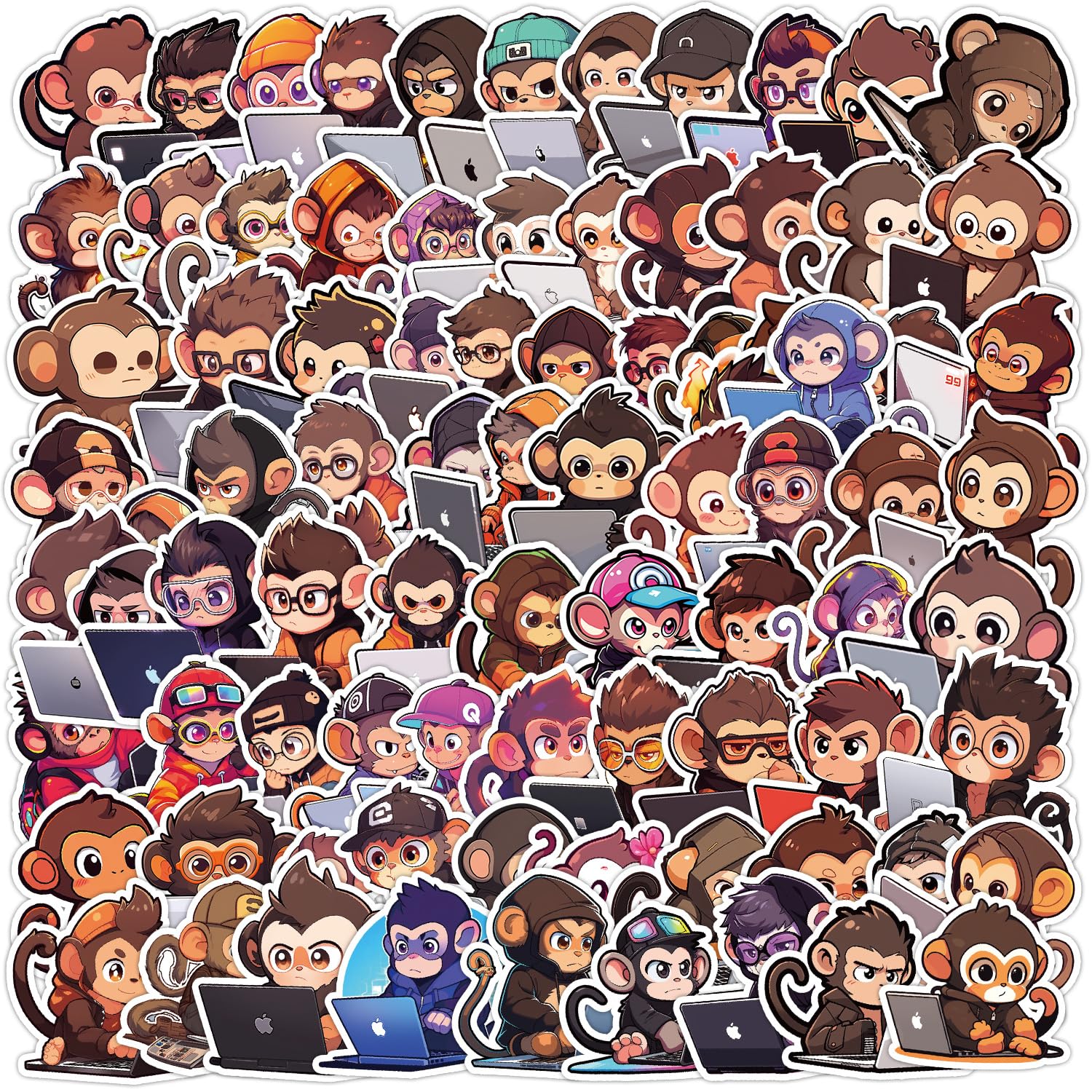 100 Pcs Programming Stickers for Kids Teens Adults Boys Girls Gift,Monkey Stickers Pack for Laptop,Skateboard,Luggage,Car,Bike - Image 3