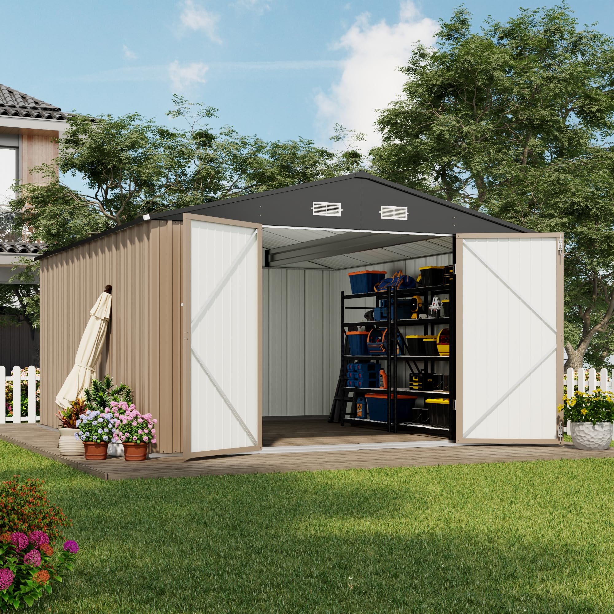 Devoko 10x12 FT Outdoor Storage Shed, Brown