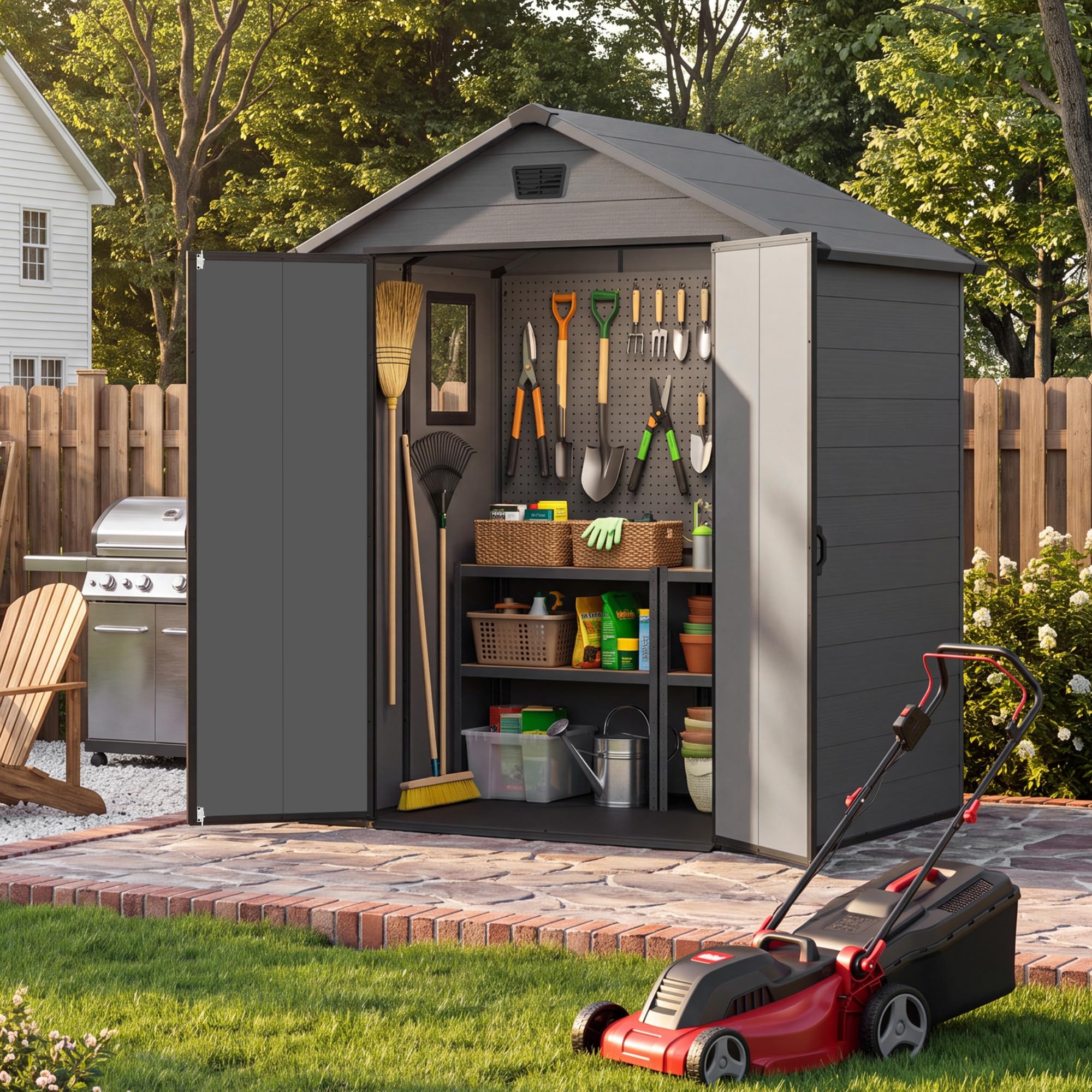Devoko 6X4 FT Plastic Outdoor Storage Shed with Floor, Dark Gray