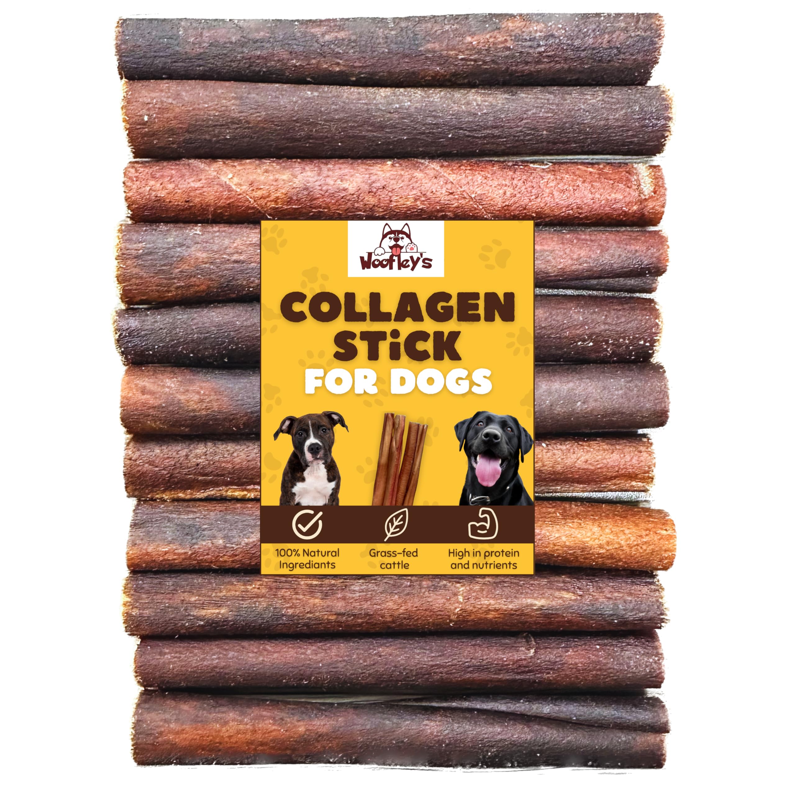 Woofley's 6 Inch Collagen Sticks for Dogs (10 Count) Bully Stick Rawhide Alternative Dog Chews No Hide Bones for Medium & Large Dogs