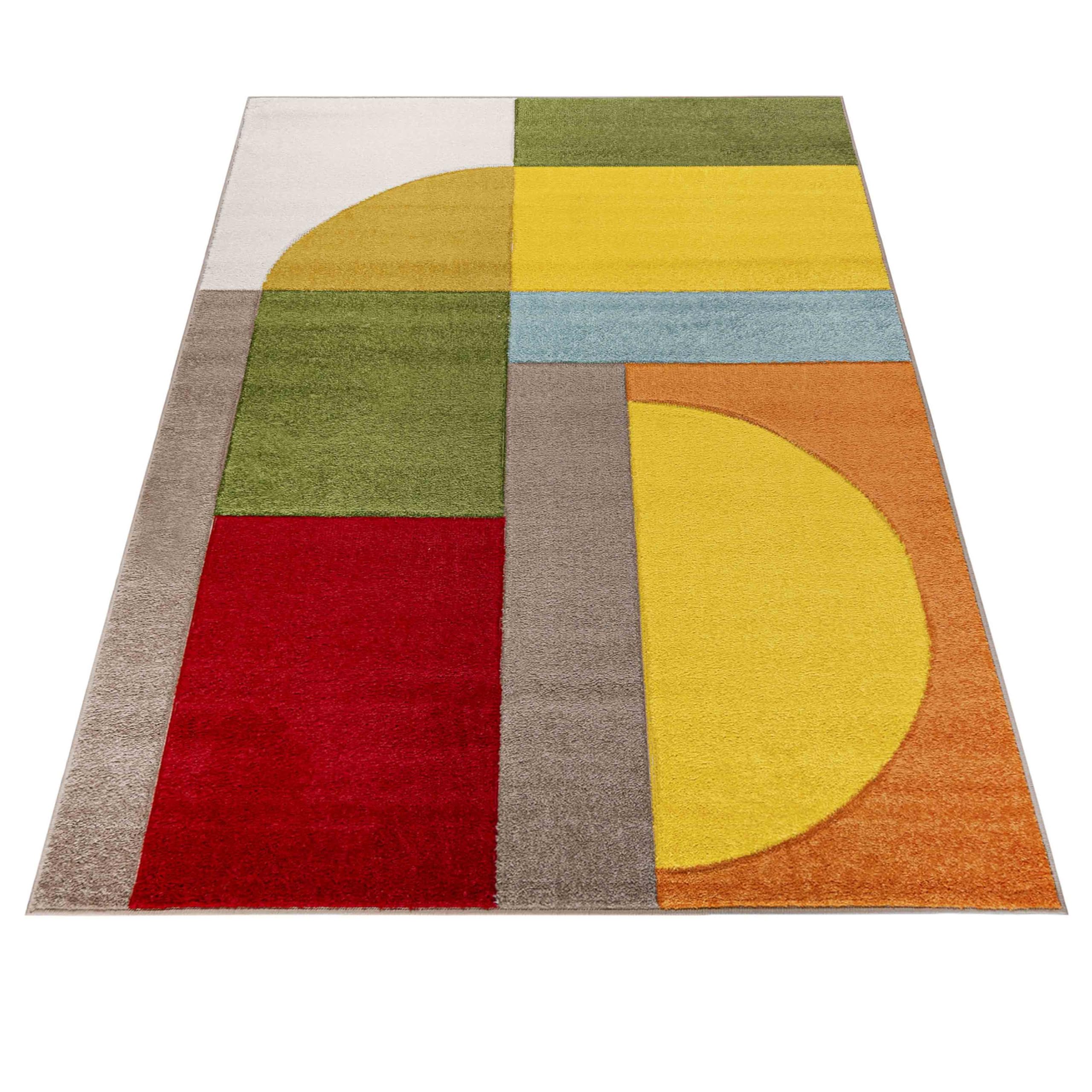 Mazovia Tappeto moderno geometrico a pelo basso - Tappeto colorato morbido per soggiorno, camera da letto, sala da pranzo - certificato ÖKO-TEX - Tappeto con motivo geometrico colorato 120 x 170 cm